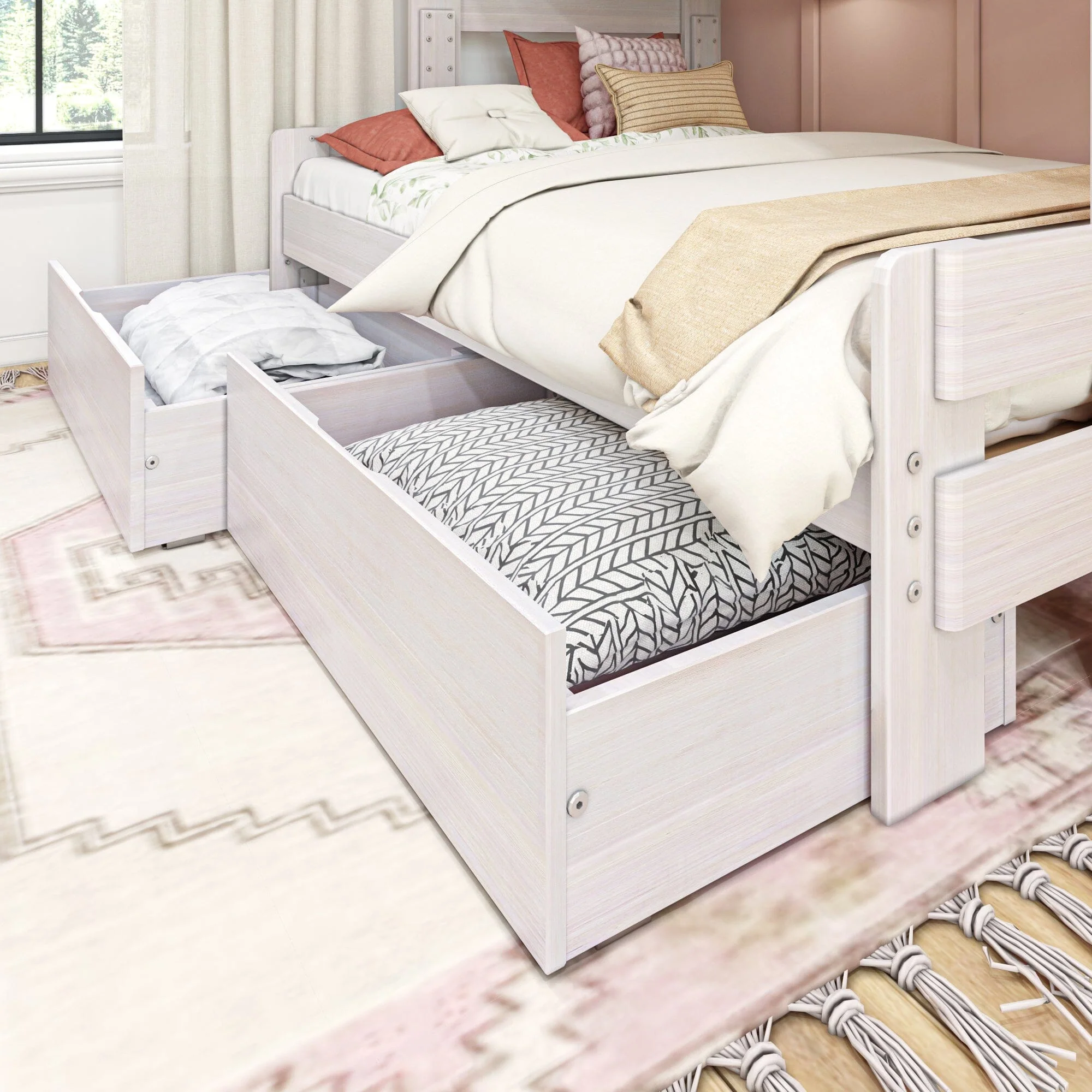 Modern Farmhouse Twin Over Full Bunk Bed With Storage Drawers - Image 3