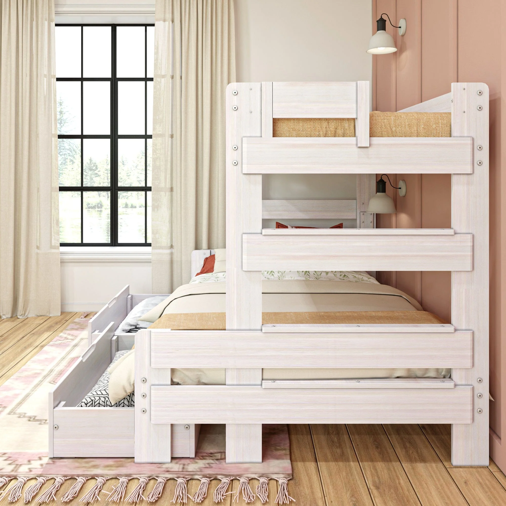 Modern Farmhouse Twin Over Full Bunk Bed With Storage Drawers - Image 9