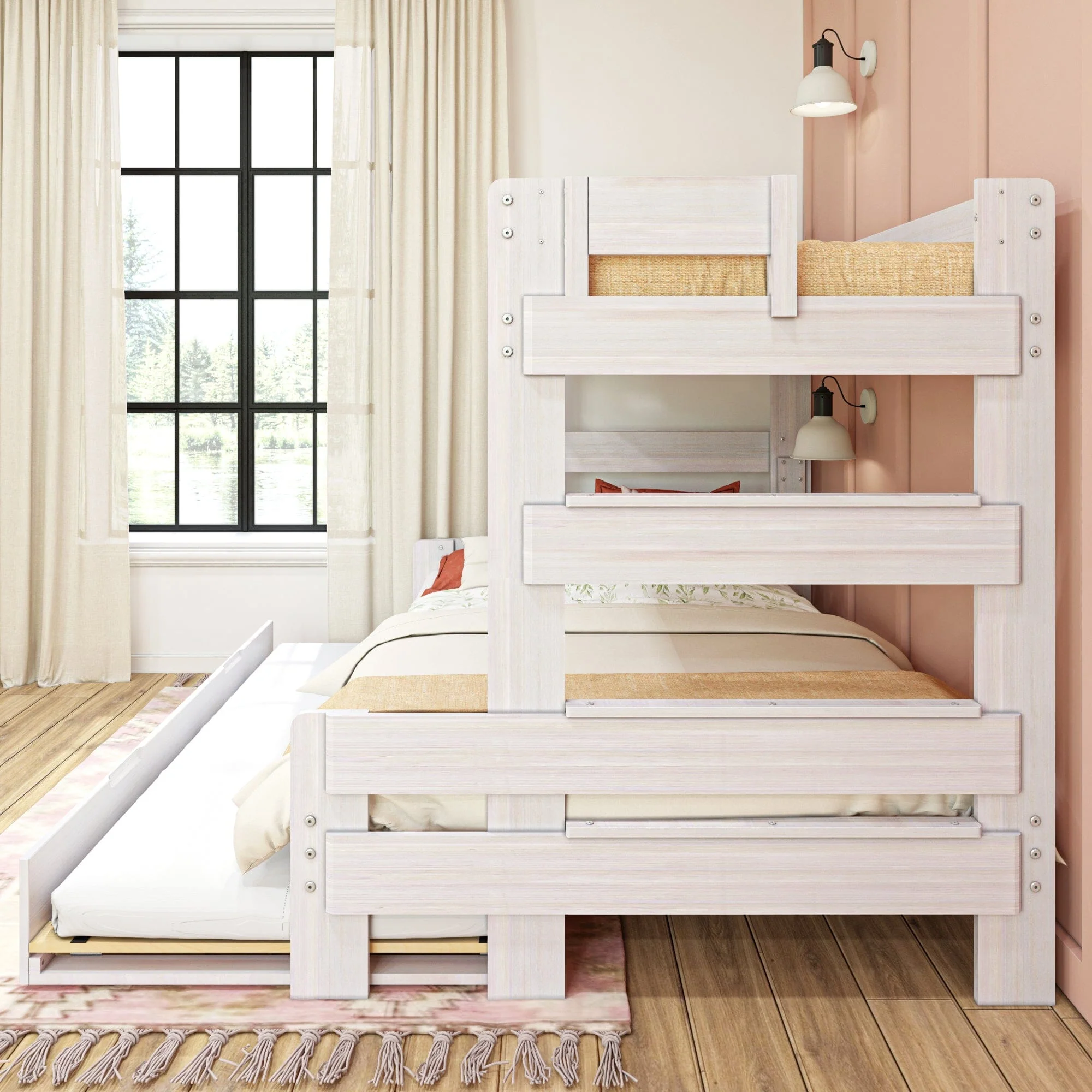 Modern Farmhouse Twin Over Full Bunk Bed With Trundle - Image 13