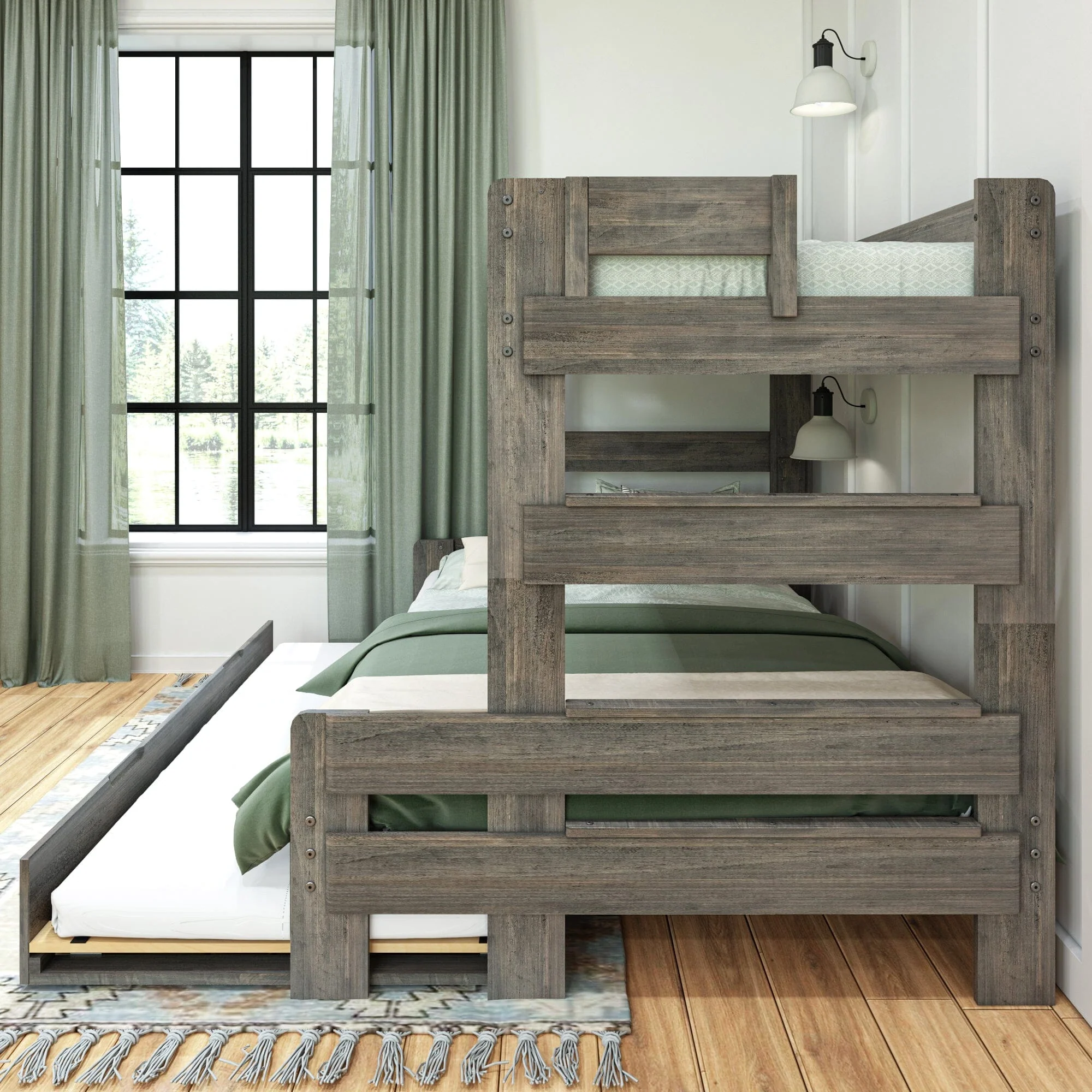 Modern Farmhouse Twin Over Full Bunk Bed With Trundle - Image 14
