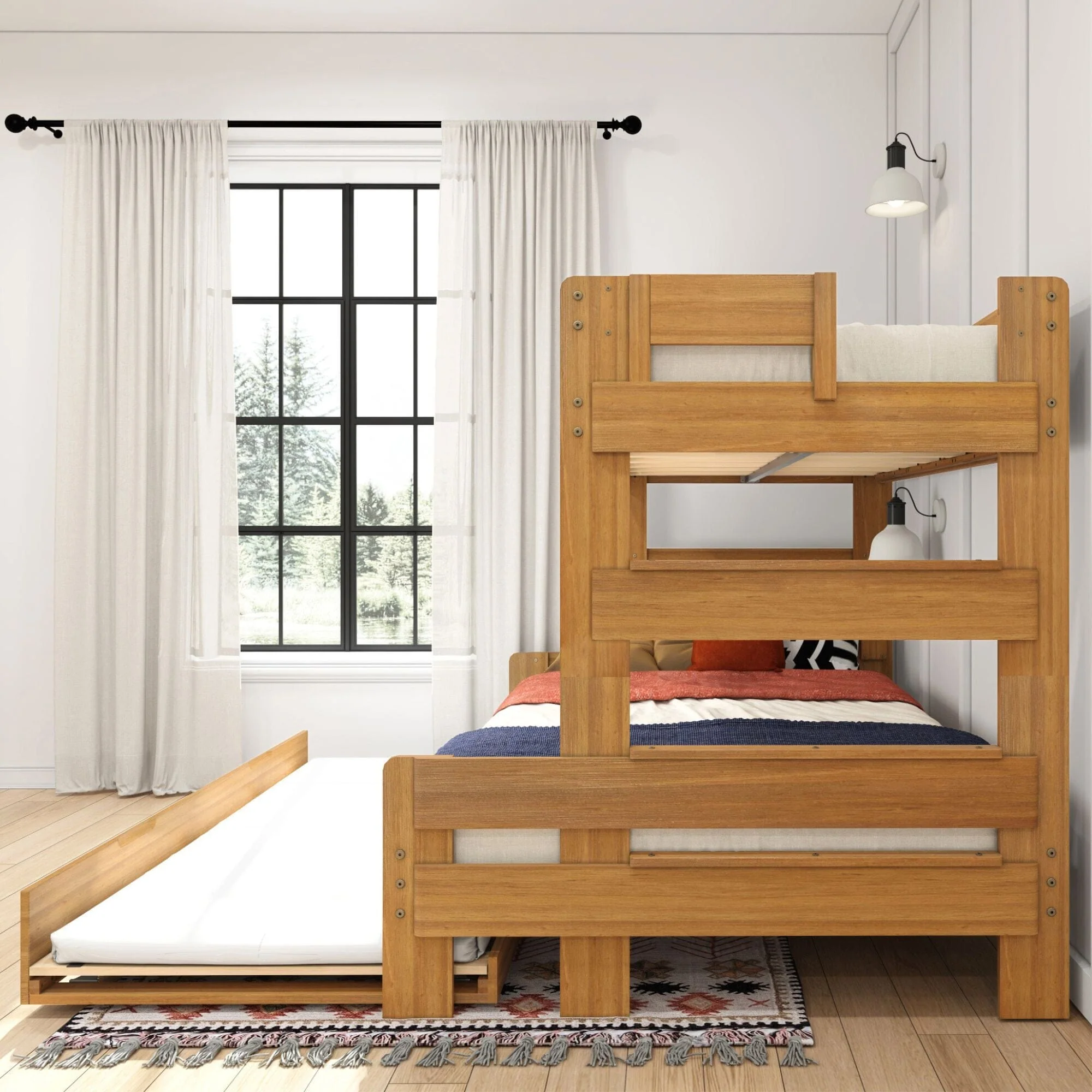 Modern Farmhouse Twin Over Full Bunk Bed With Trundle - Image 18