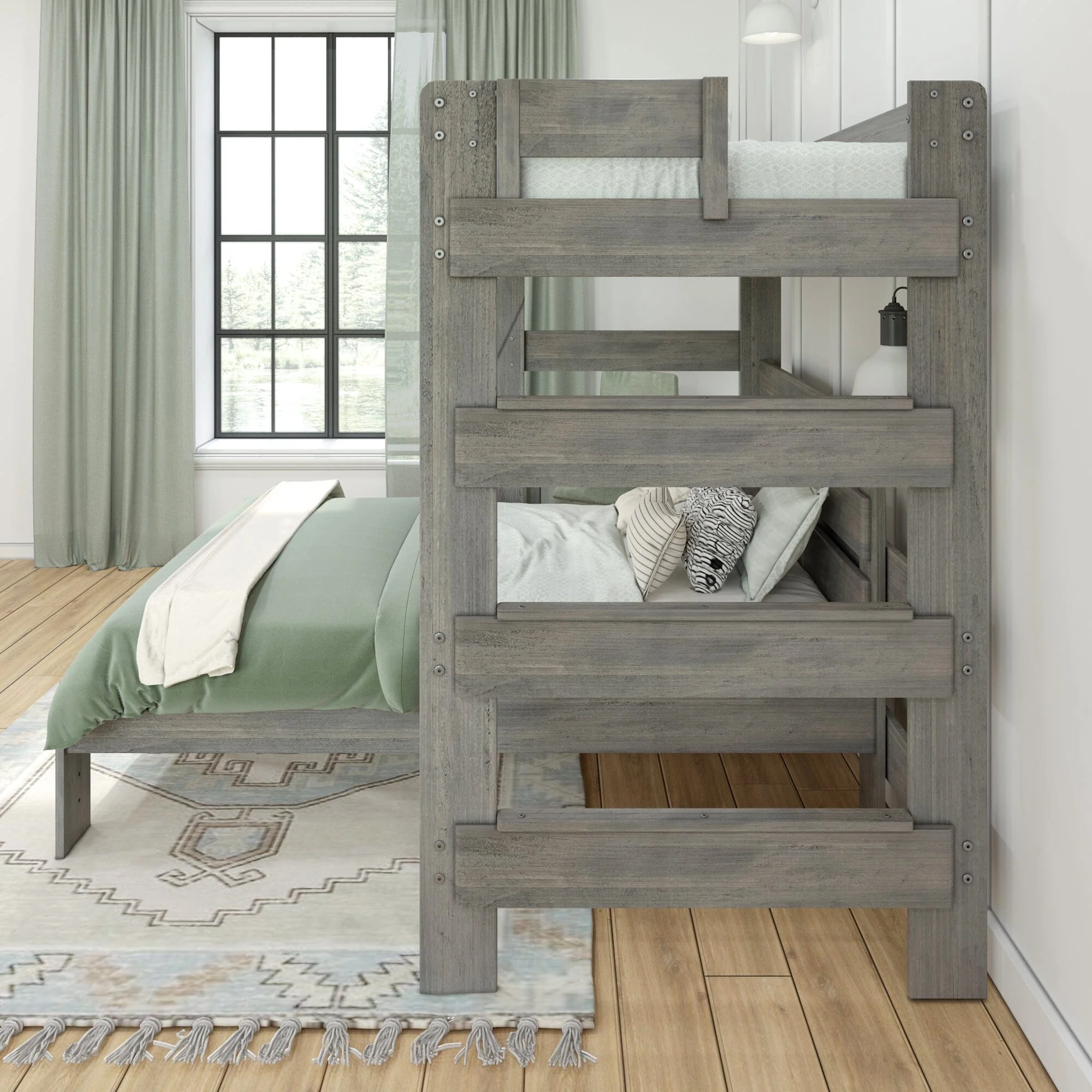 Modern Farmhouse Twin Over Full L-Shaped Bunk Bed With Desk - Image 10