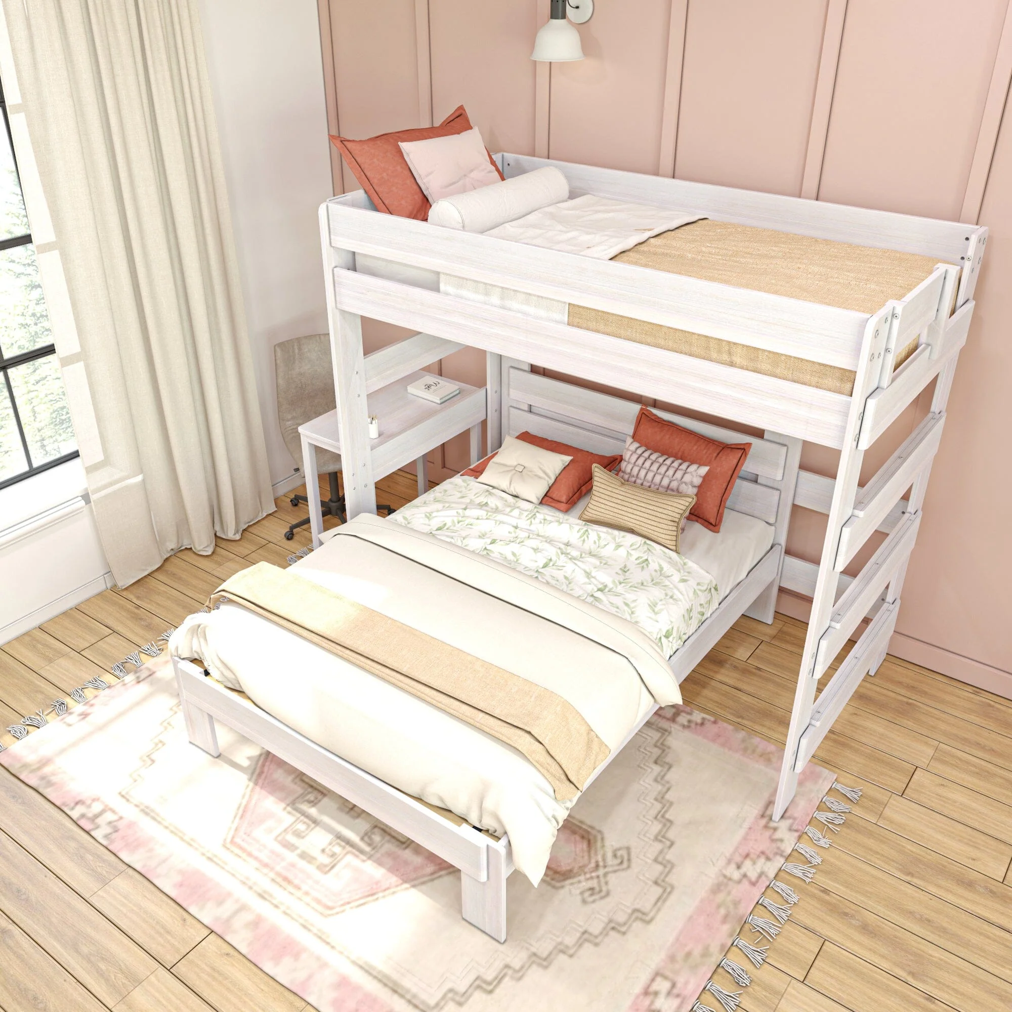 Modern Farmhouse Twin Over Full L-Shaped Bunk Bed With Desk - Image 11