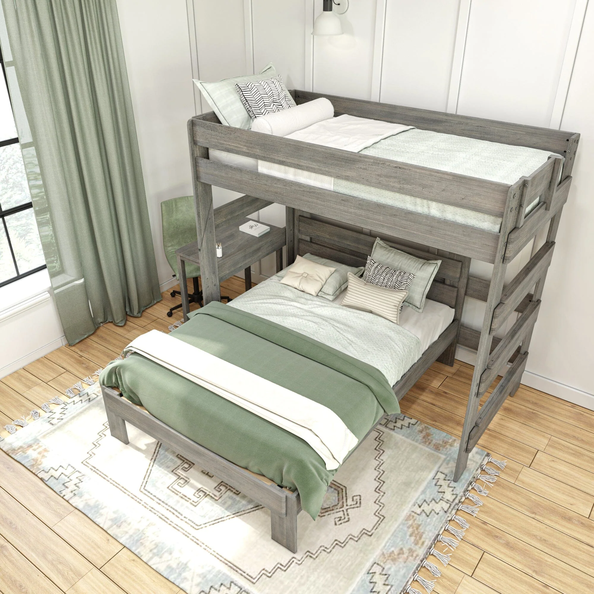 Modern Farmhouse Twin Over Full L-Shaped Bunk Bed With Desk - Image 12