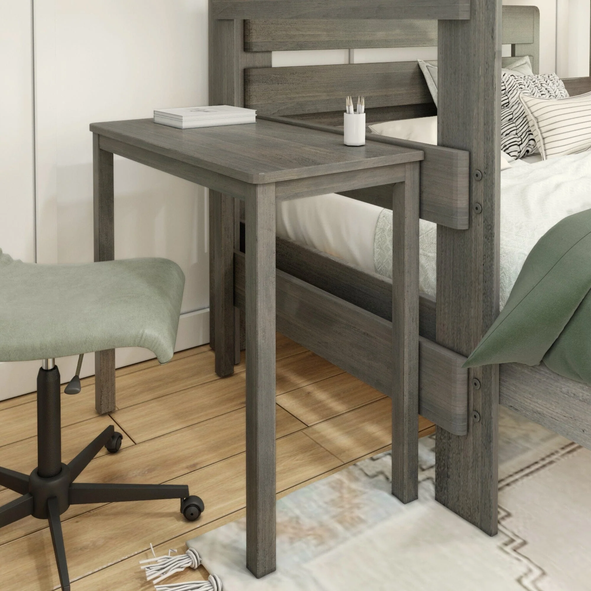 Modern Farmhouse Twin Over Full L-Shaped Bunk Bed With Desk - Image 4