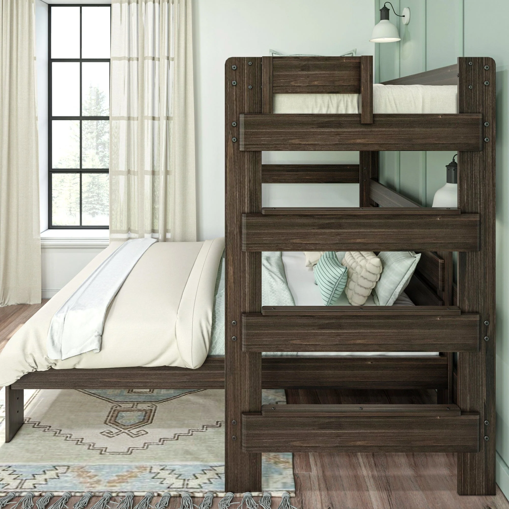 Modern Farmhouse Twin Over Queen L-Shaped Bunk Bed - Image 19
