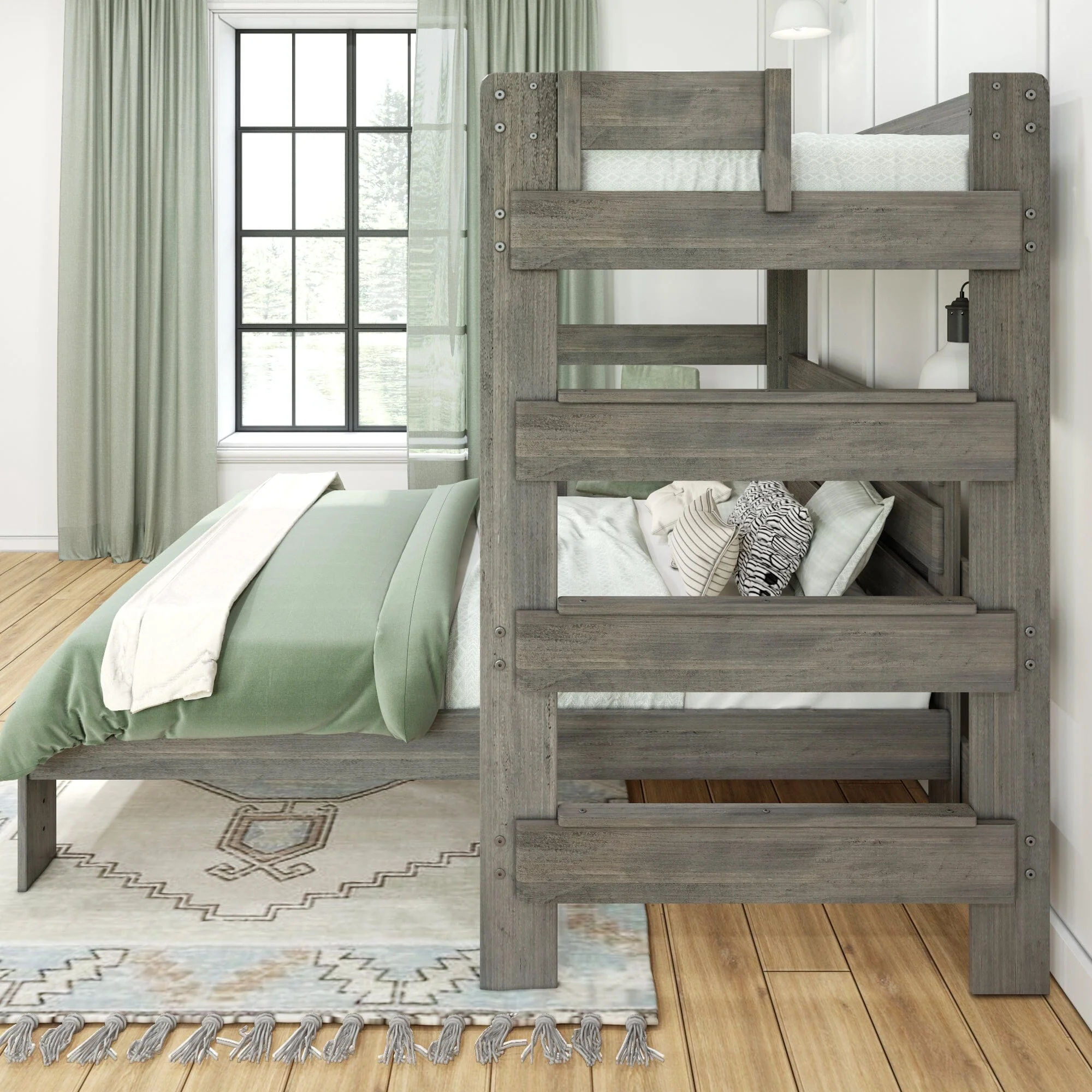 Modern Farmhouse Twin Over Queen L-Shaped Bunk Bed With Desk - Image 10
