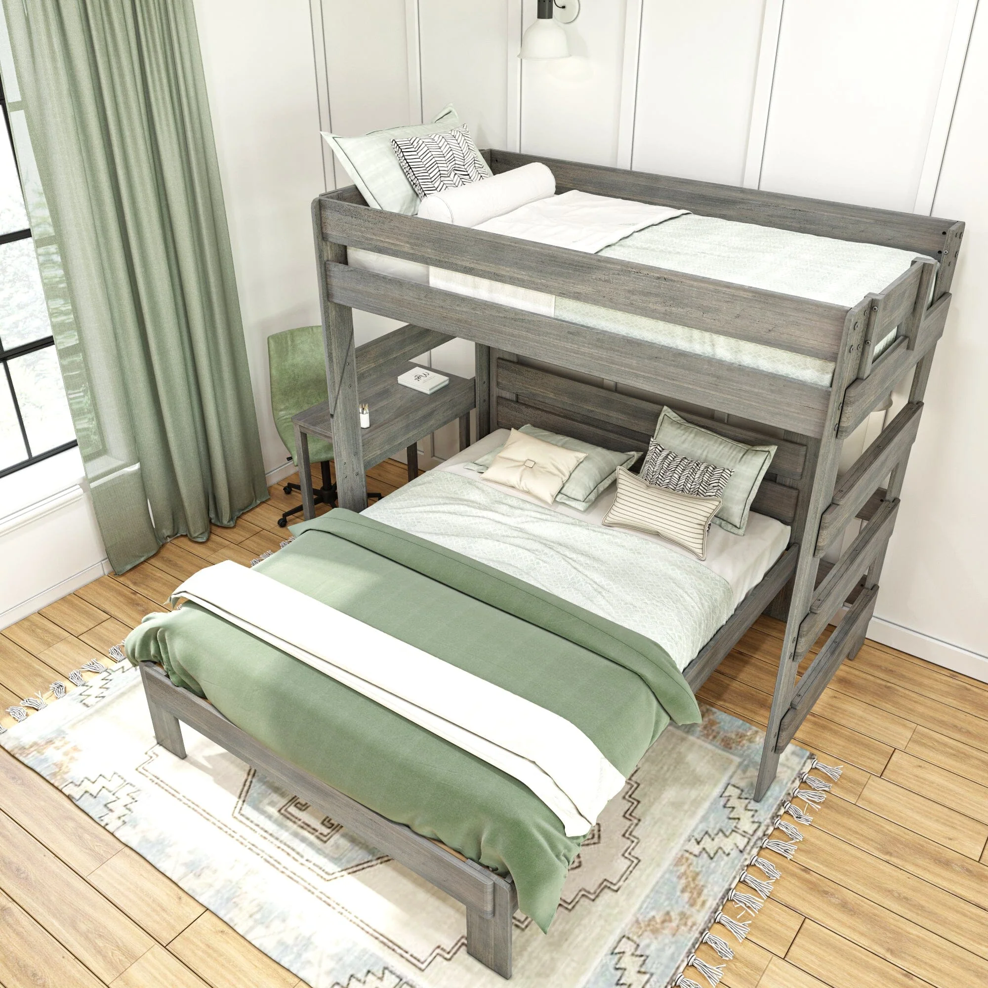 Modern Farmhouse Twin Over Queen L-Shaped Bunk Bed With Desk - Image 12