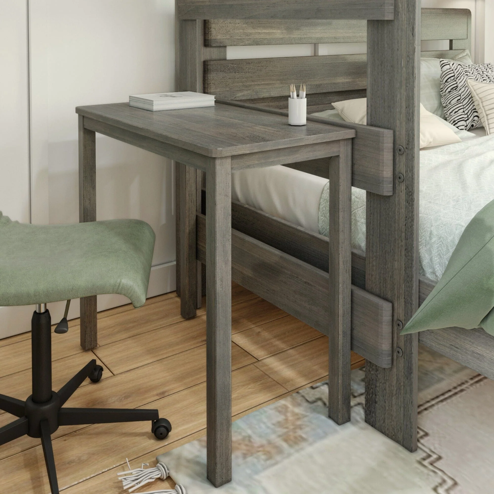 Modern Farmhouse Twin Over Queen L-Shaped Bunk Bed With Desk - Image 4