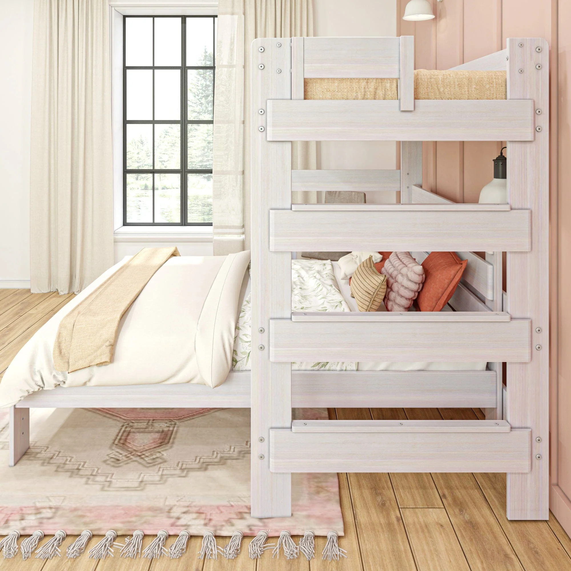 Modern Farmhouse Twin Over Queen L-Shaped Bunk Bed With Desk - Image 9