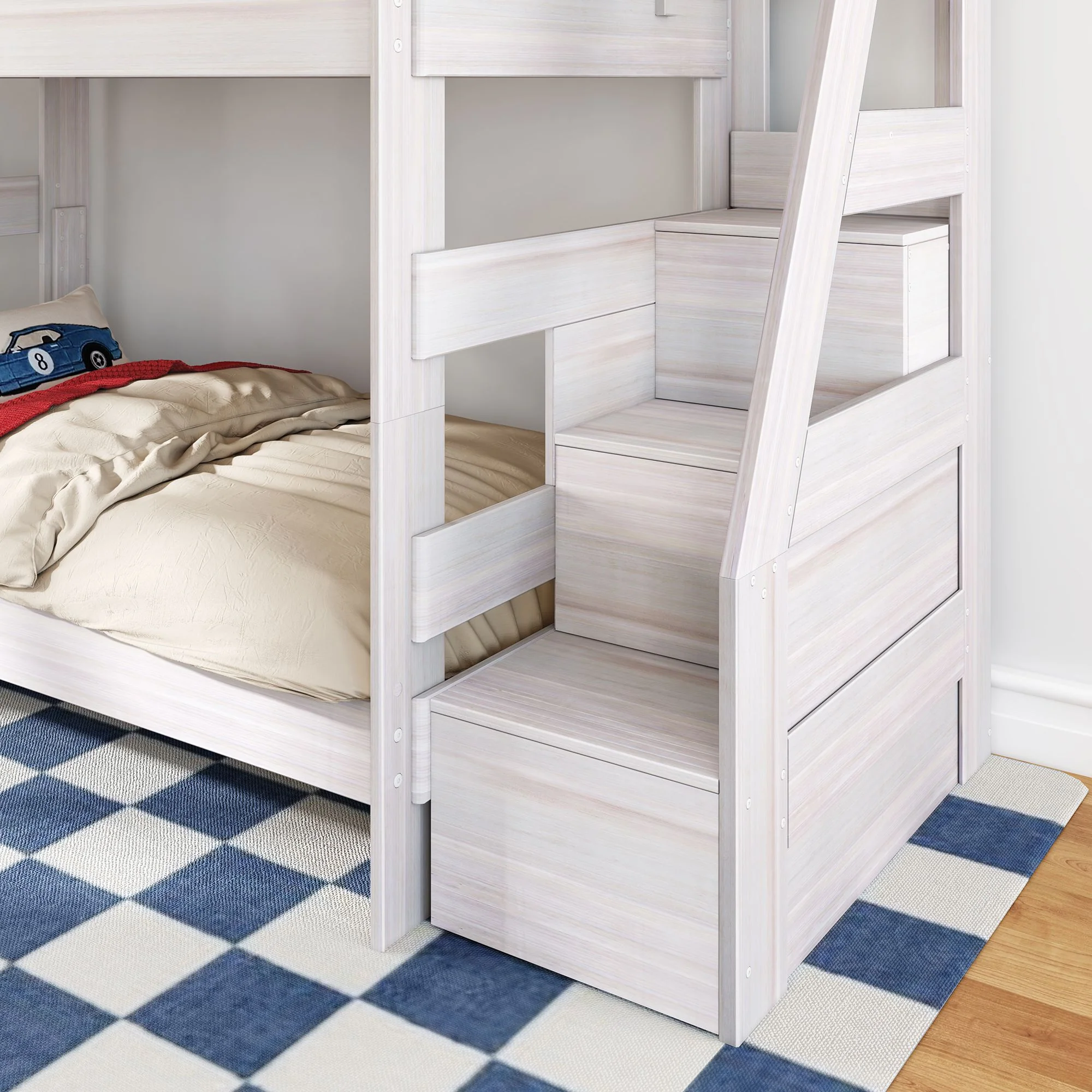 Modern Farmhouse Twin Over Twin Bunk Bed With Stairs - Image 13
