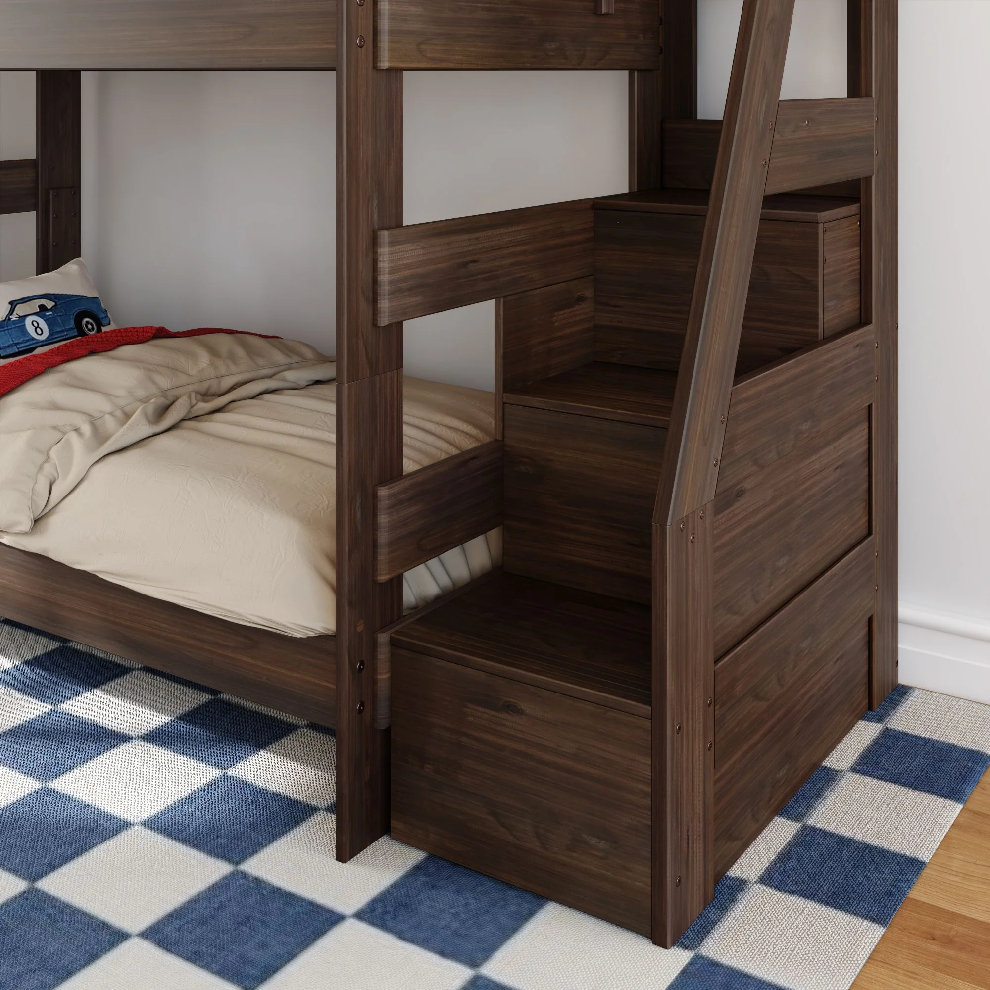 Modern Farmhouse Twin Over Twin Bunk Bed With Stairs - Image 15