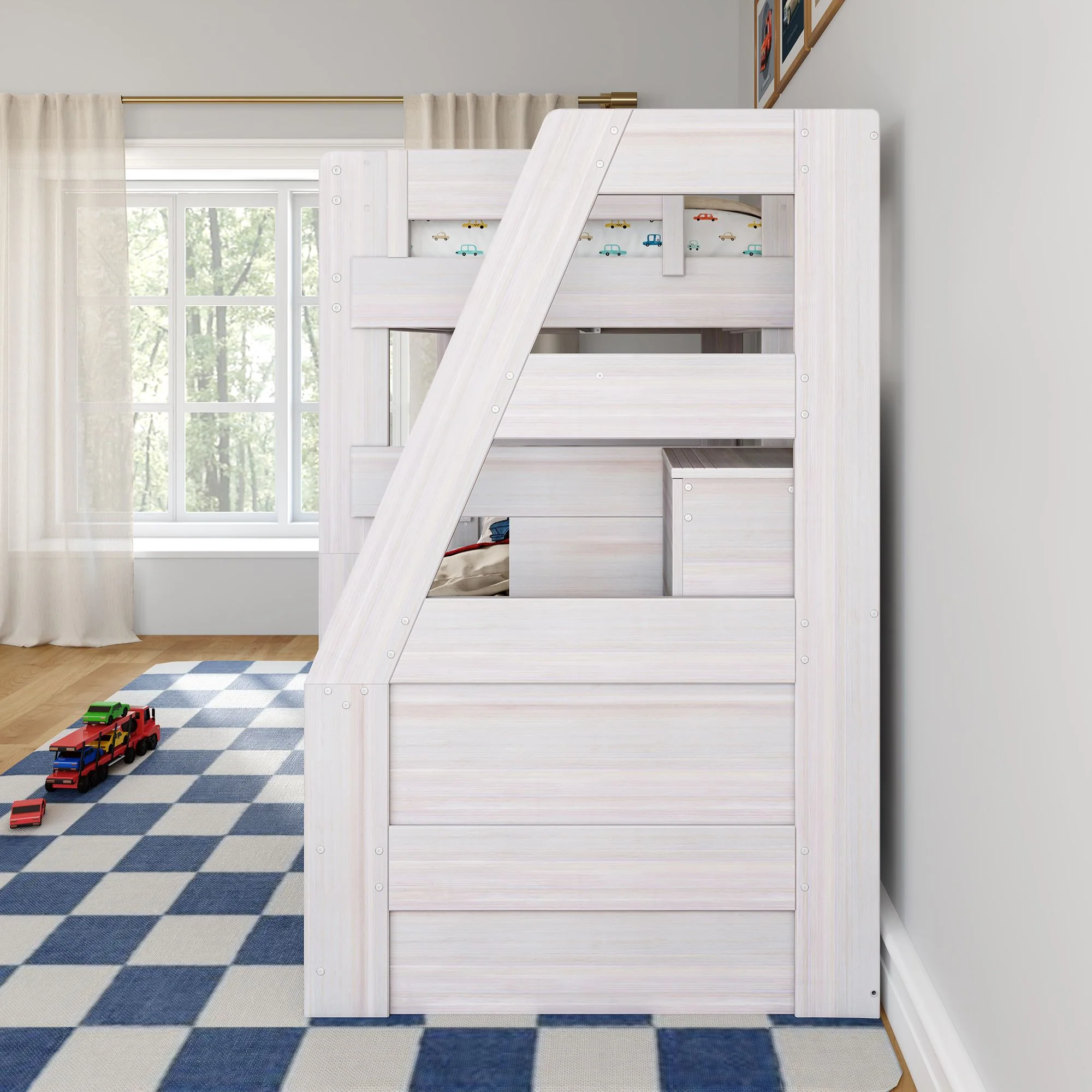 Modern Farmhouse Twin Over Twin Bunk Bed With Stairs - Image 16