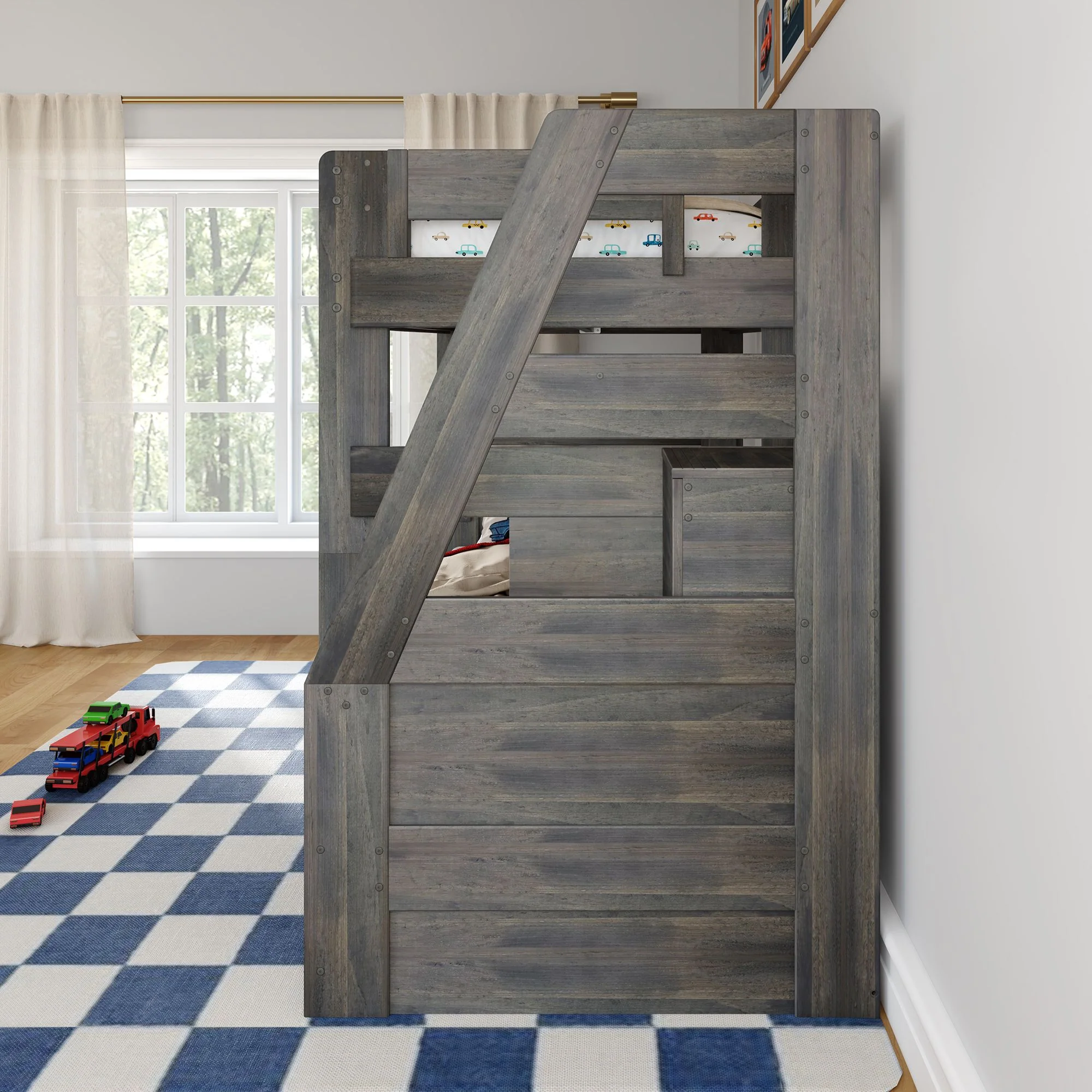 Modern Farmhouse Twin Over Twin Bunk Bed With Stairs - Image 17
