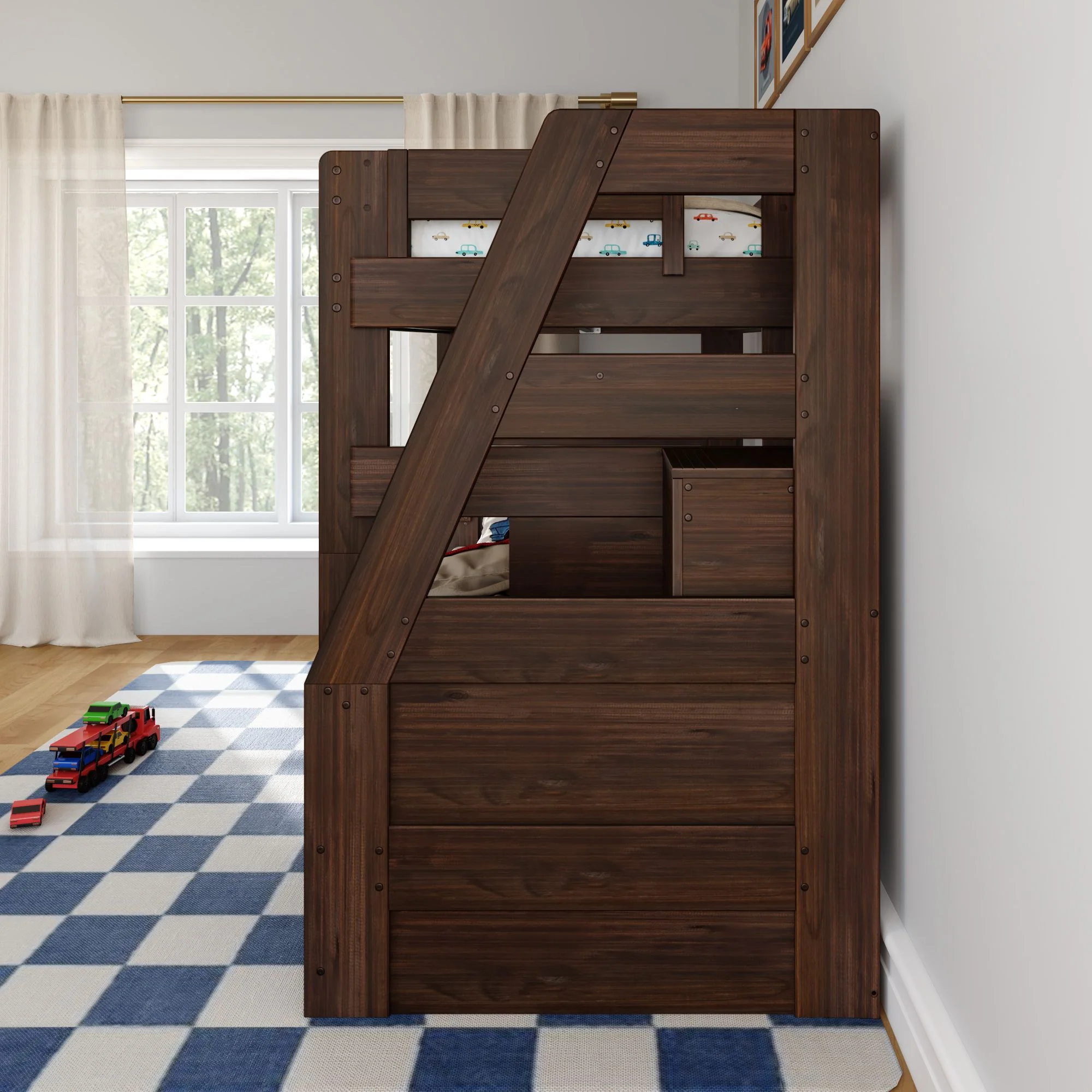 Modern Farmhouse Twin Over Twin Bunk Bed With Stairs - Image 18