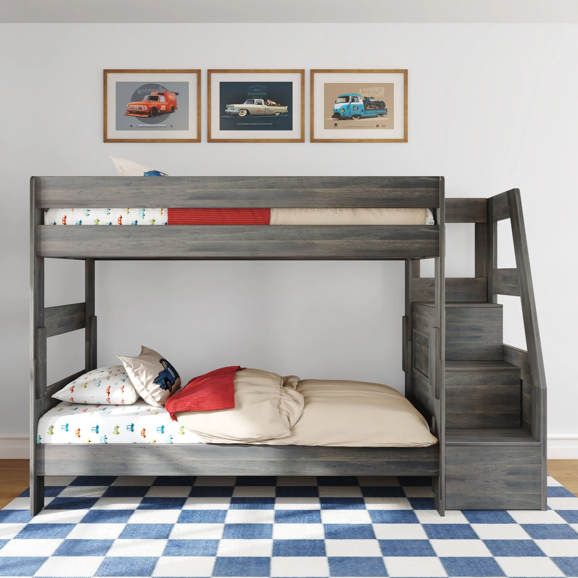 Modern Farmhouse Twin Over Twin Bunk Bed With Stairs - Image 5