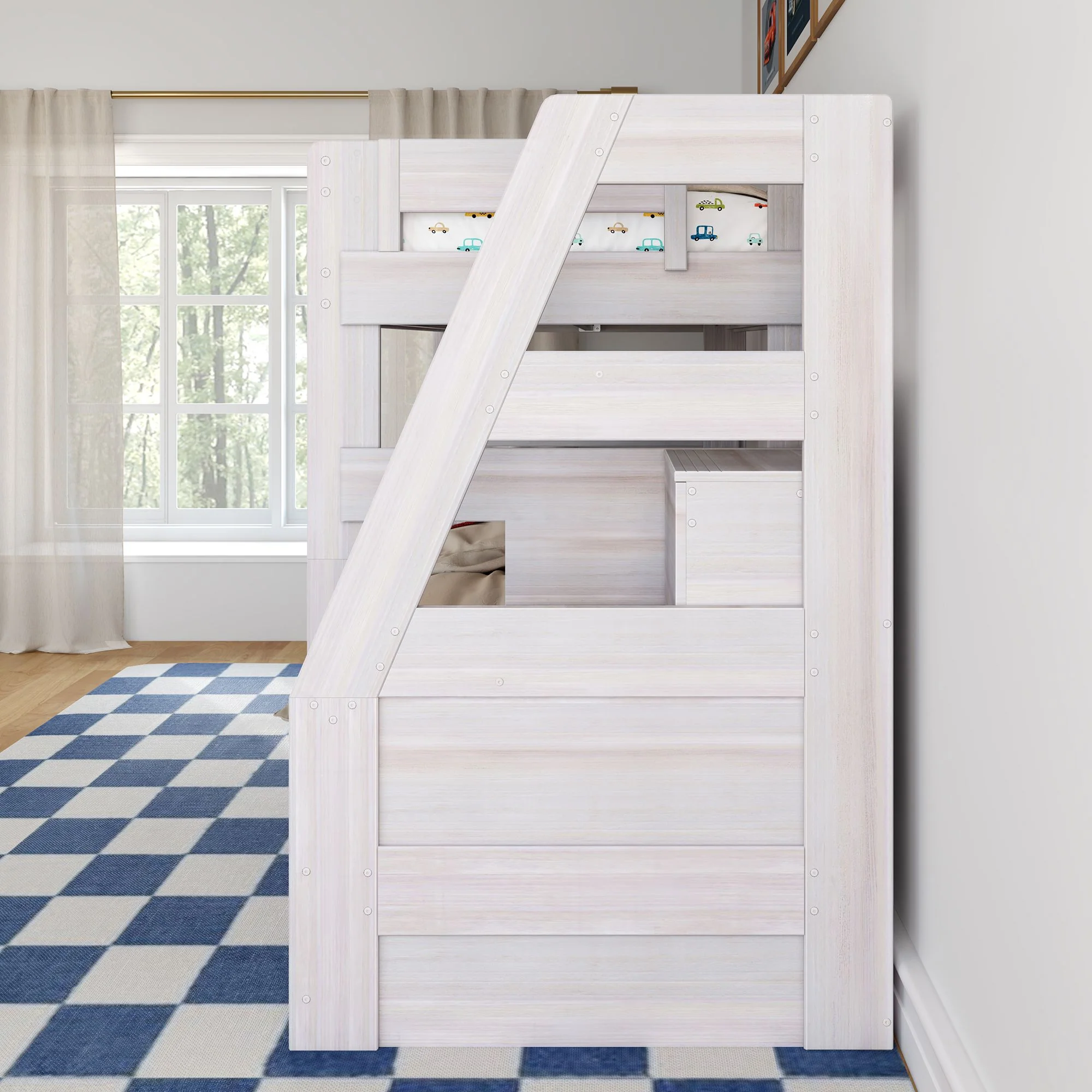 Modern Farmhouse Twin Over Twin Bunk Bed With Stairs & Storage Drawers - Image 13