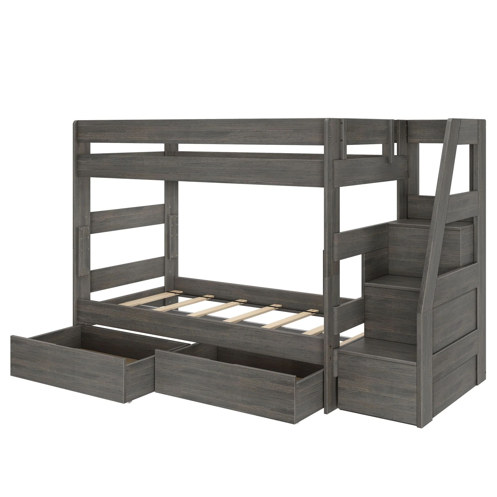 Modern Farmhouse Twin Over Twin Bunk Bed With Stairs & Storage Drawers - Image 16