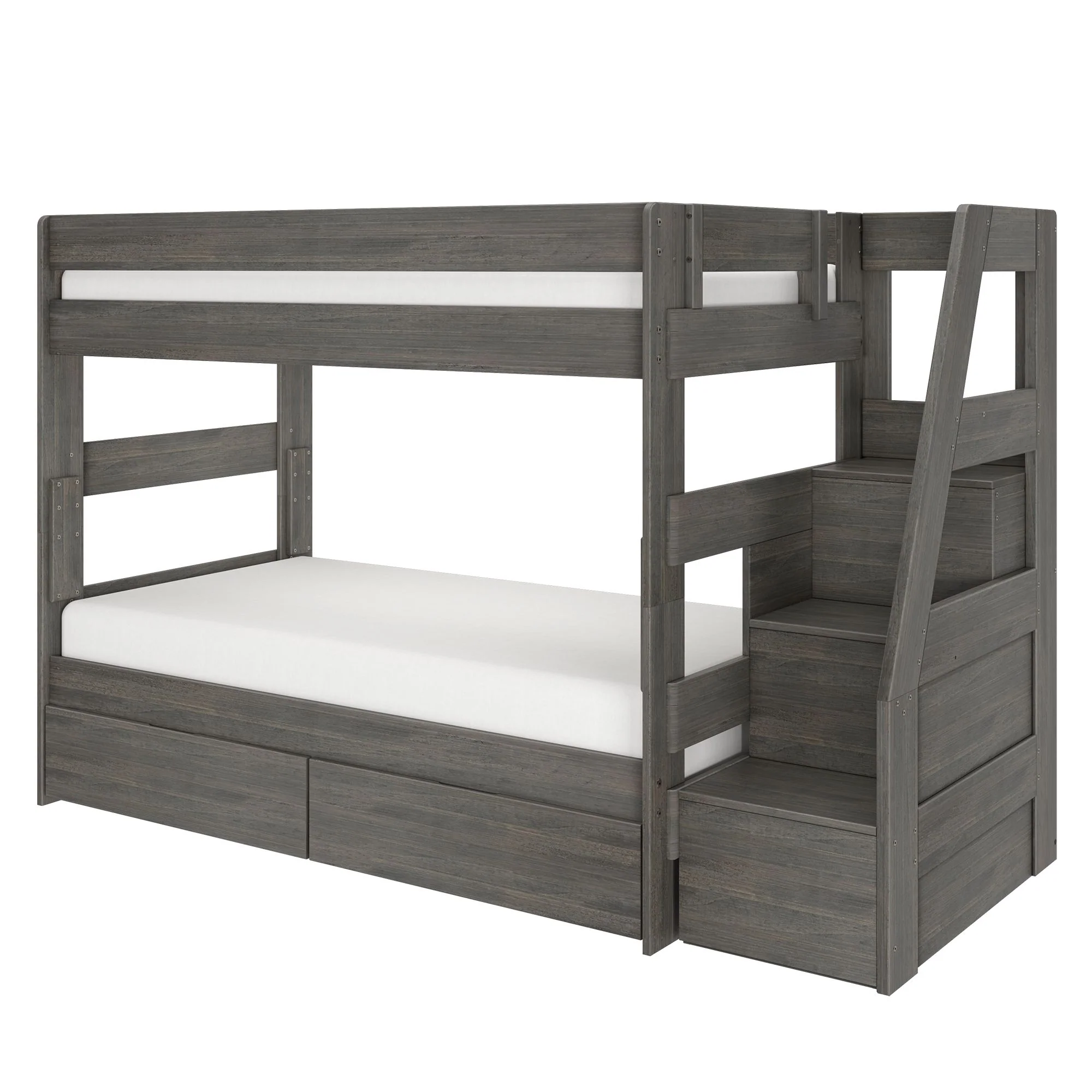 Modern Farmhouse Twin Over Twin Bunk Bed With Stairs & Storage Drawers - Image 6