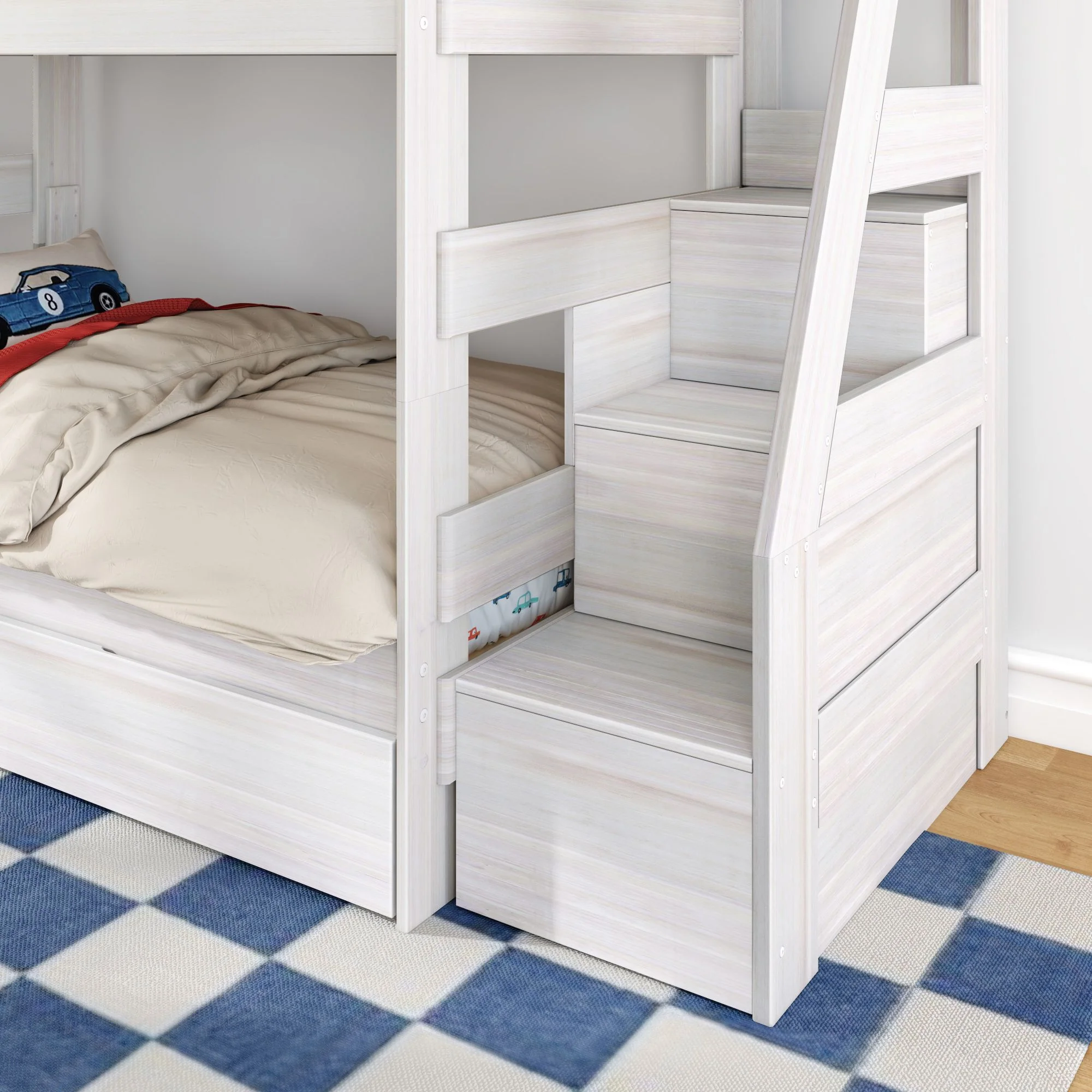 Modern Farmhouse Twin Over Twin Bunk Bed With Stairs & Trundle - Image 11