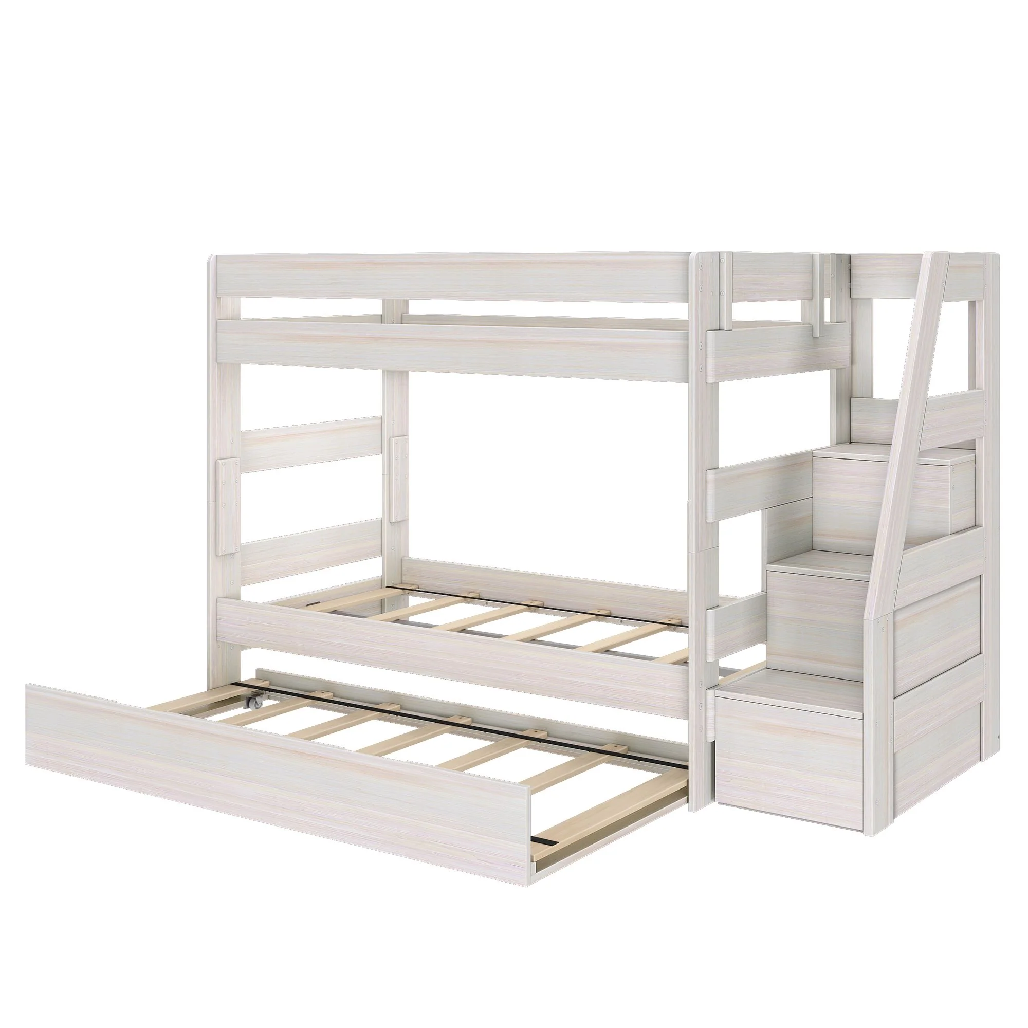 Modern Farmhouse Twin Over Twin Bunk Bed With Stairs & Trundle - Image 15