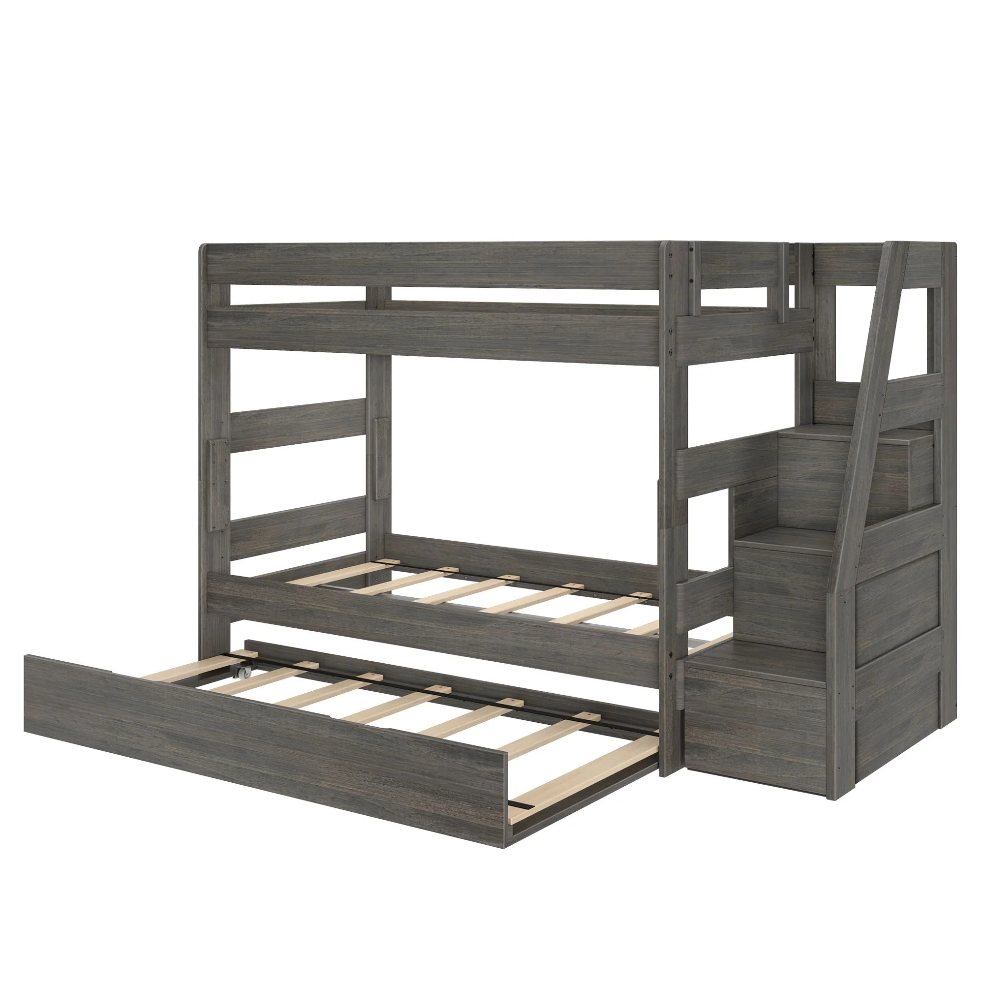 Modern Farmhouse Twin Over Twin Bunk Bed With Stairs & Trundle - Image 16