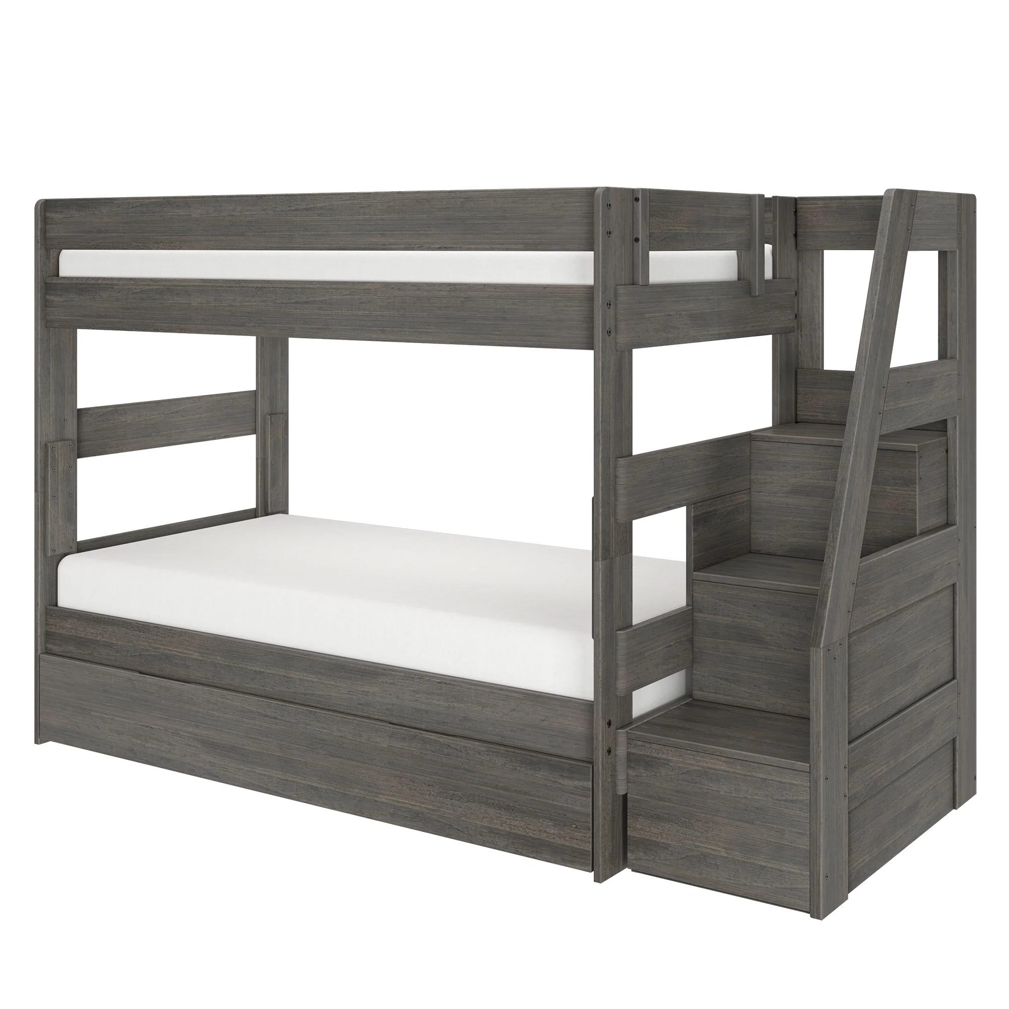 Modern Farmhouse Twin Over Twin Bunk Bed With Stairs & Trundle - Image 6
