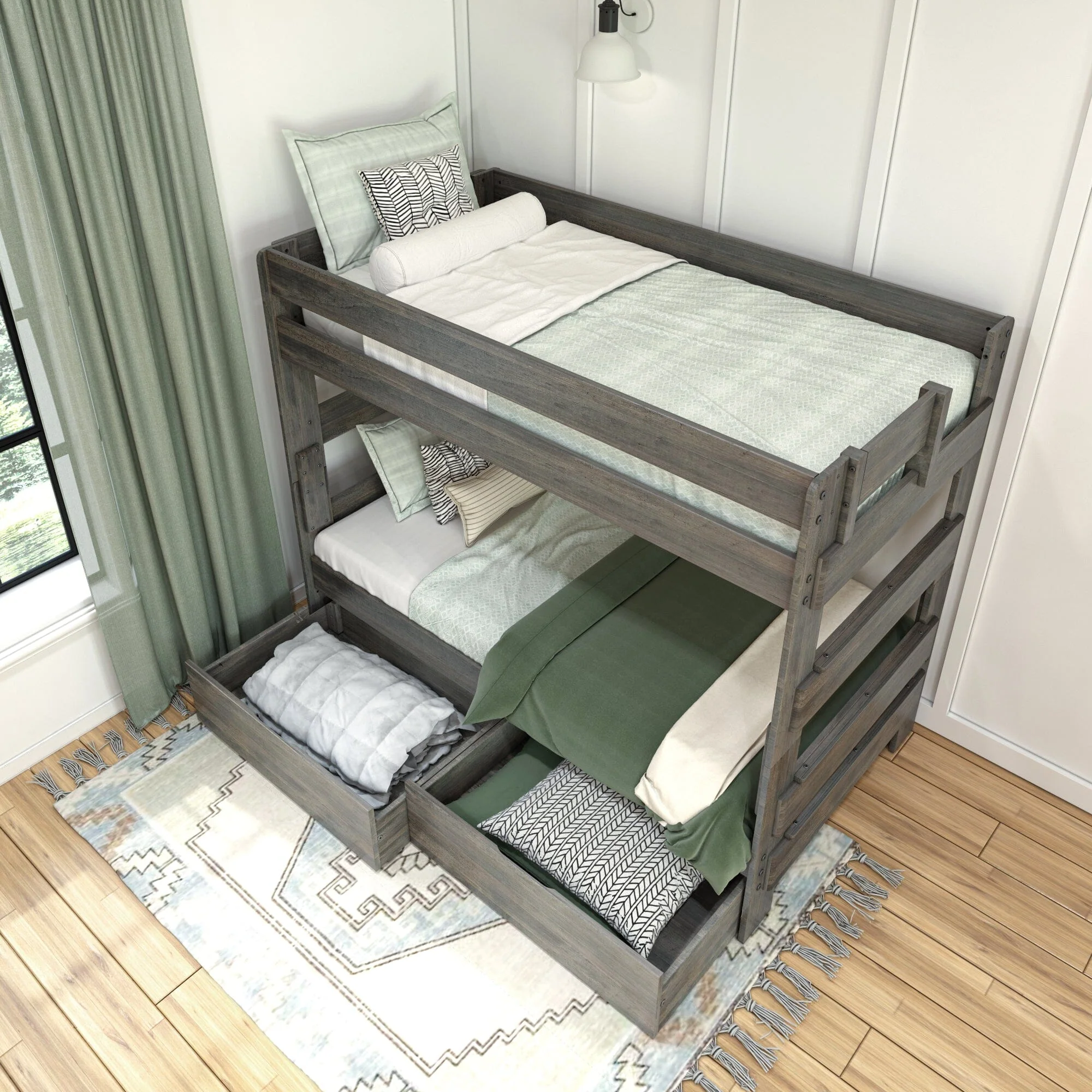Modern Farmhouse Twin Over Twin Bunk Bed With Storage Drawers - Image 11