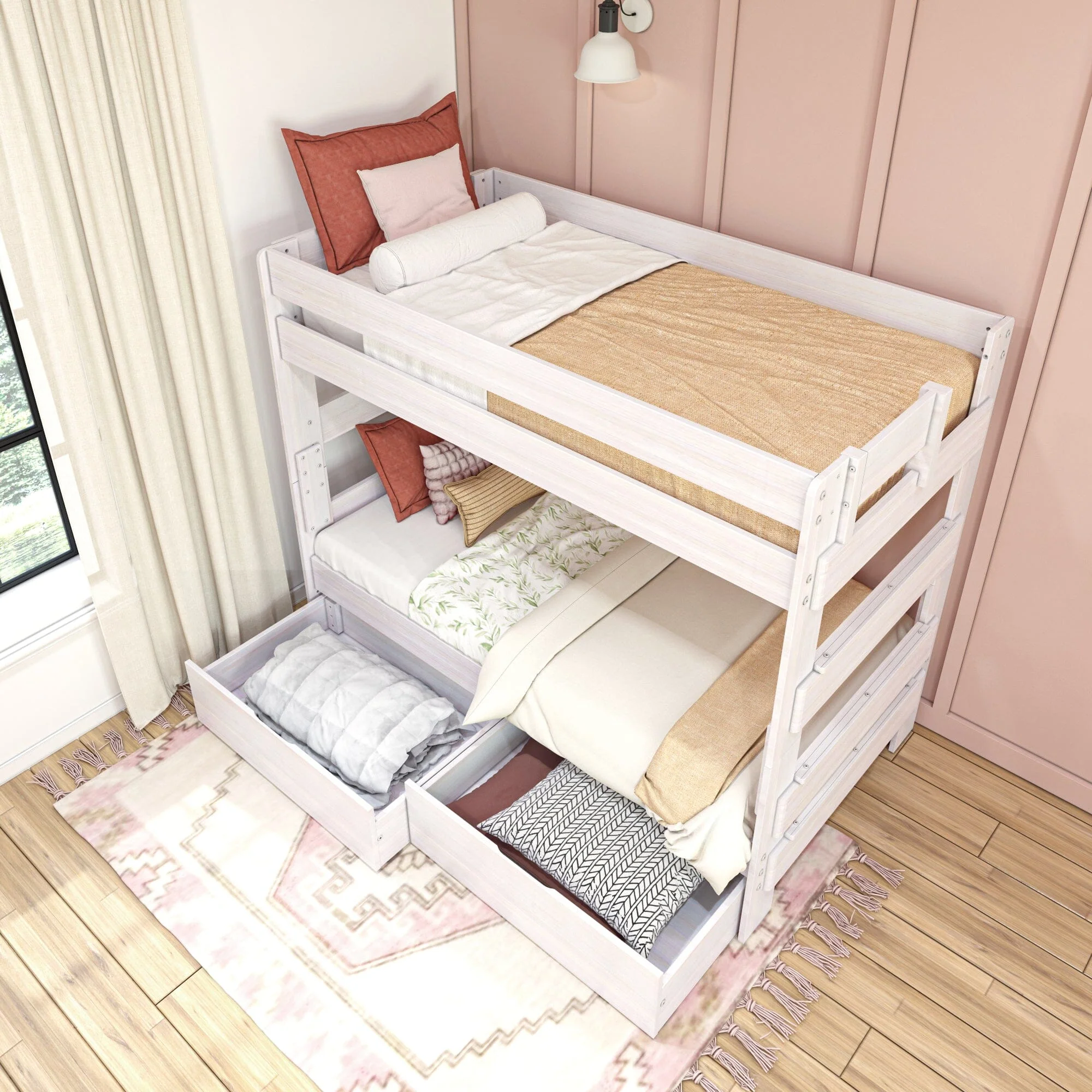 Modern Farmhouse Twin Over Twin Bunk Bed With Storage Drawers - Image 12
