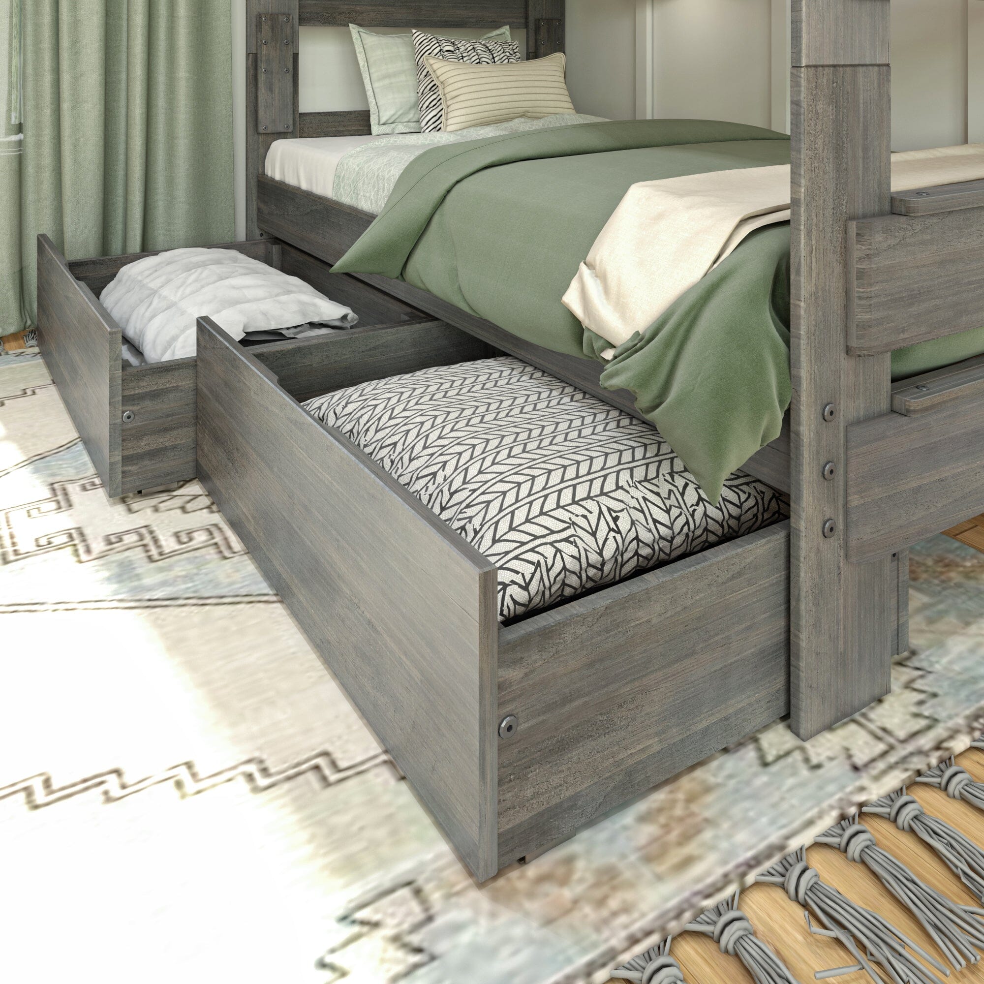 Modern Farmhouse Twin Over Twin Bunk Bed With Storage Drawers - Image 3