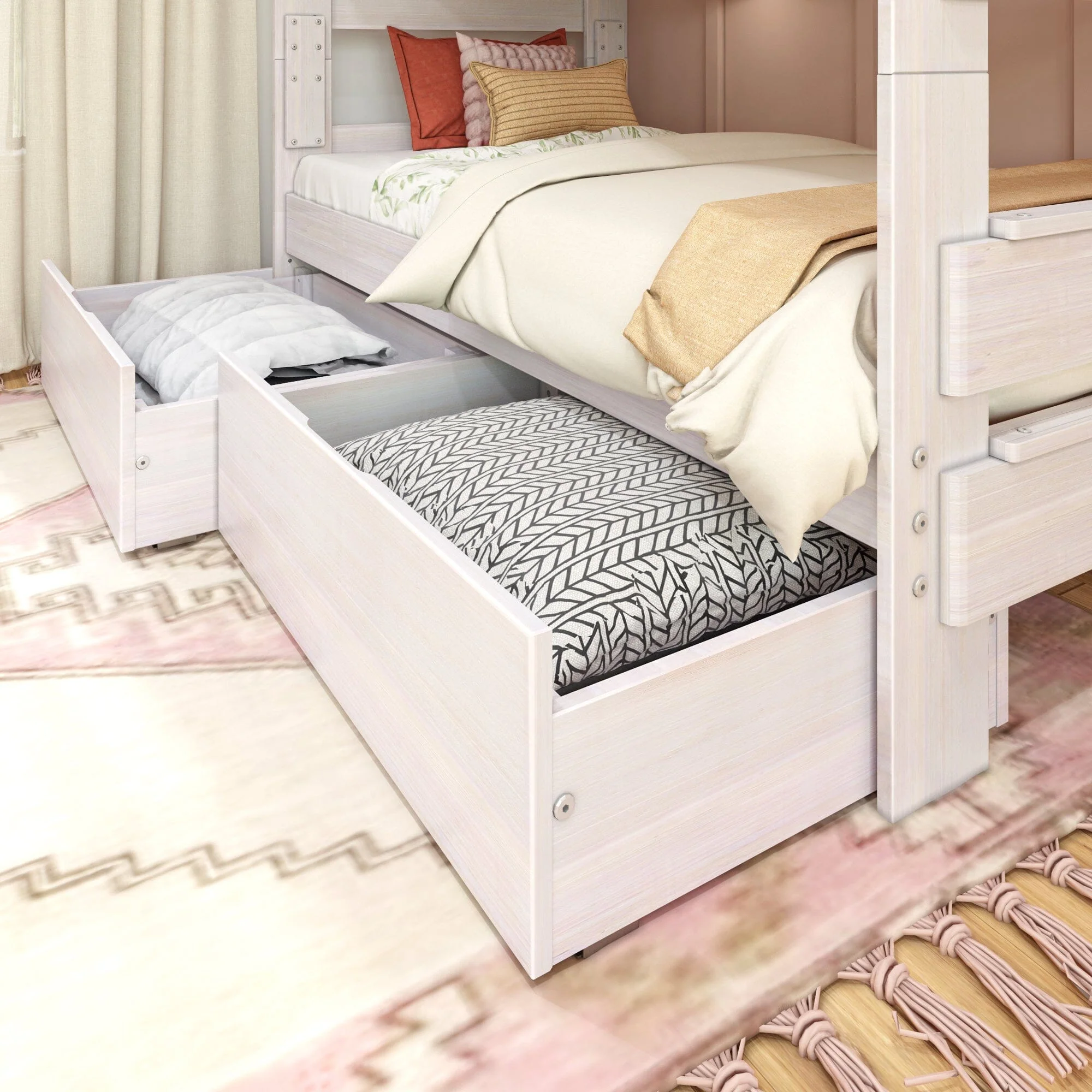 Modern Farmhouse Twin Over Twin Bunk Bed With Storage Drawers - Image 4