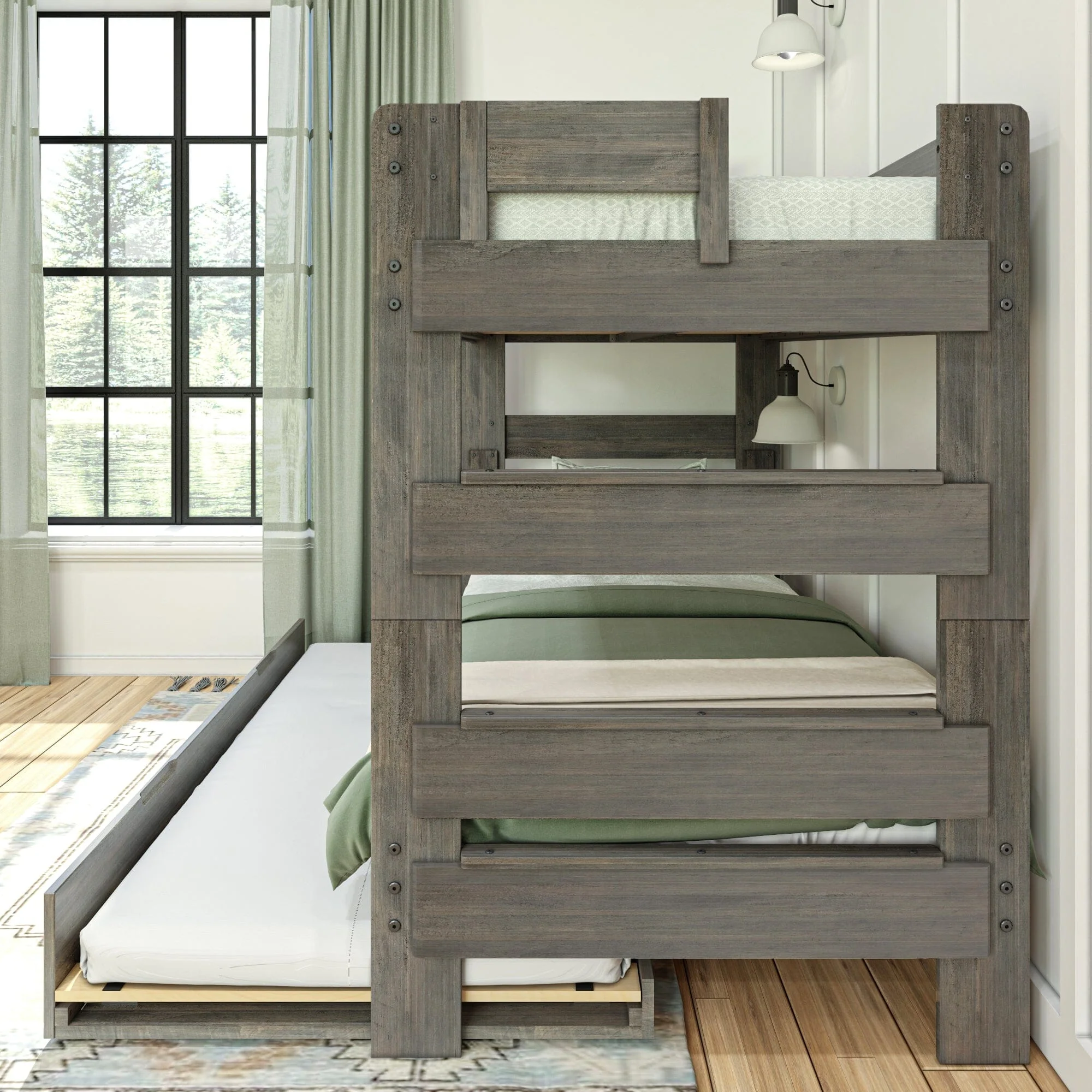 Modern Farmhouse Twin Over Twin Bunk Bed With Trundle - Image 10