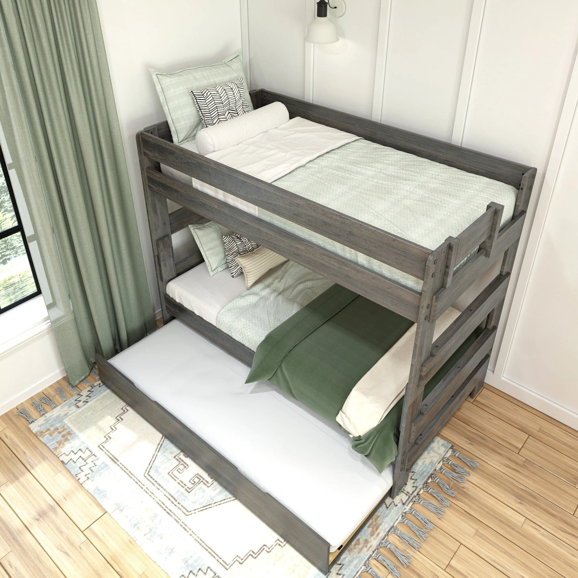 Modern Farmhouse Twin Over Twin Bunk Bed With Trundle - Image 12