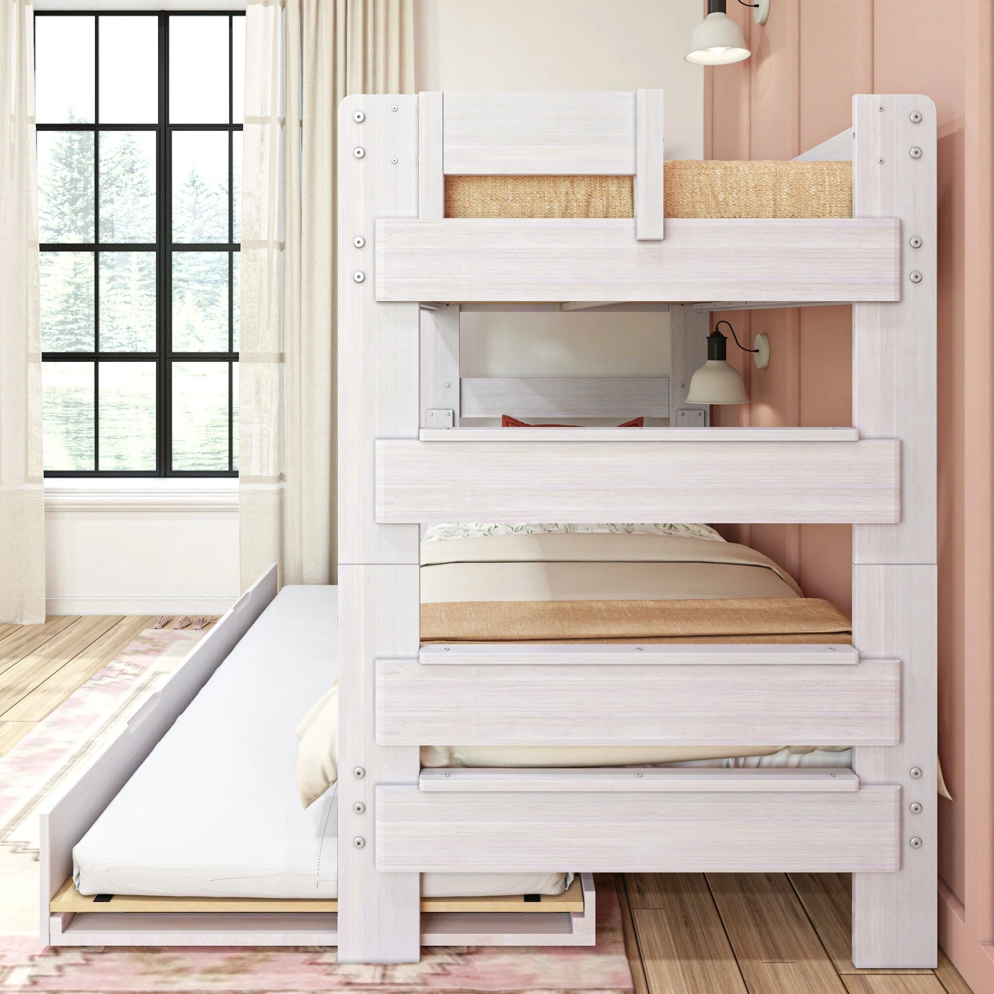 Modern Farmhouse Twin Over Twin Bunk Bed With Trundle - Image 9