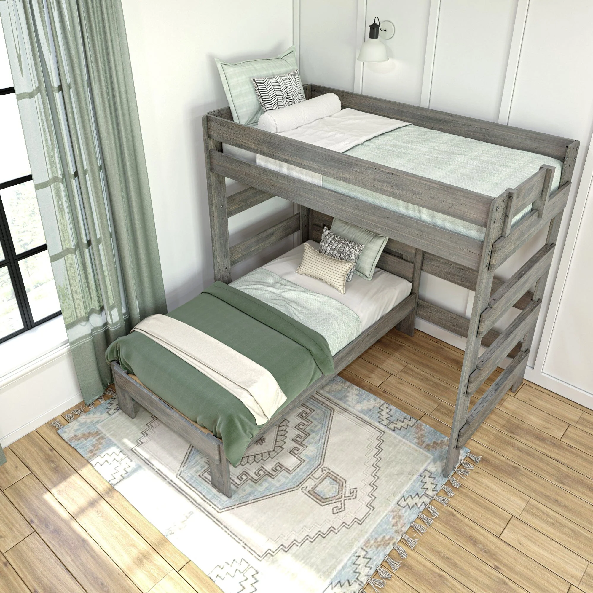 Modern Farmhouse Twin Over Twin L-Shaped Bunk Bed - Image 12