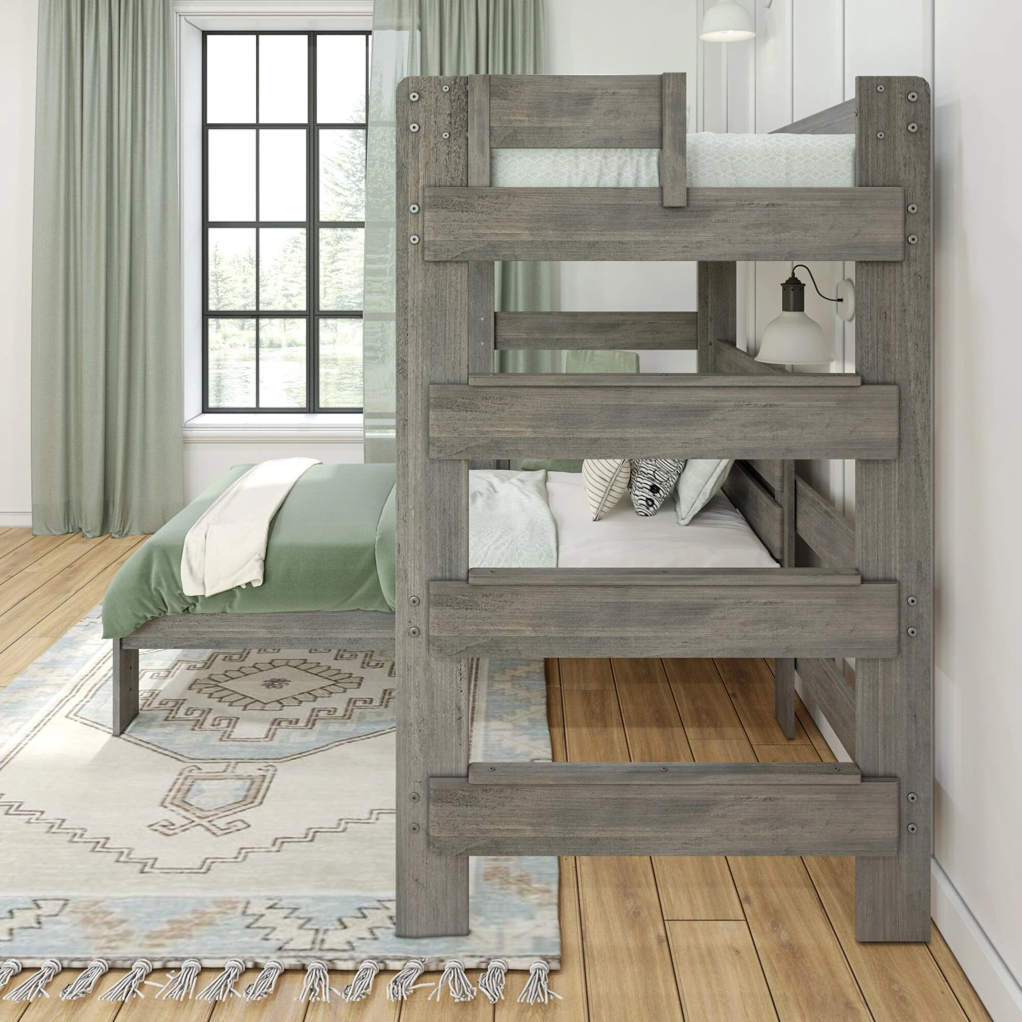 Modern Farmhouse Twin Over Twin L-Shaped Bunk Bed With Desk - Image 10