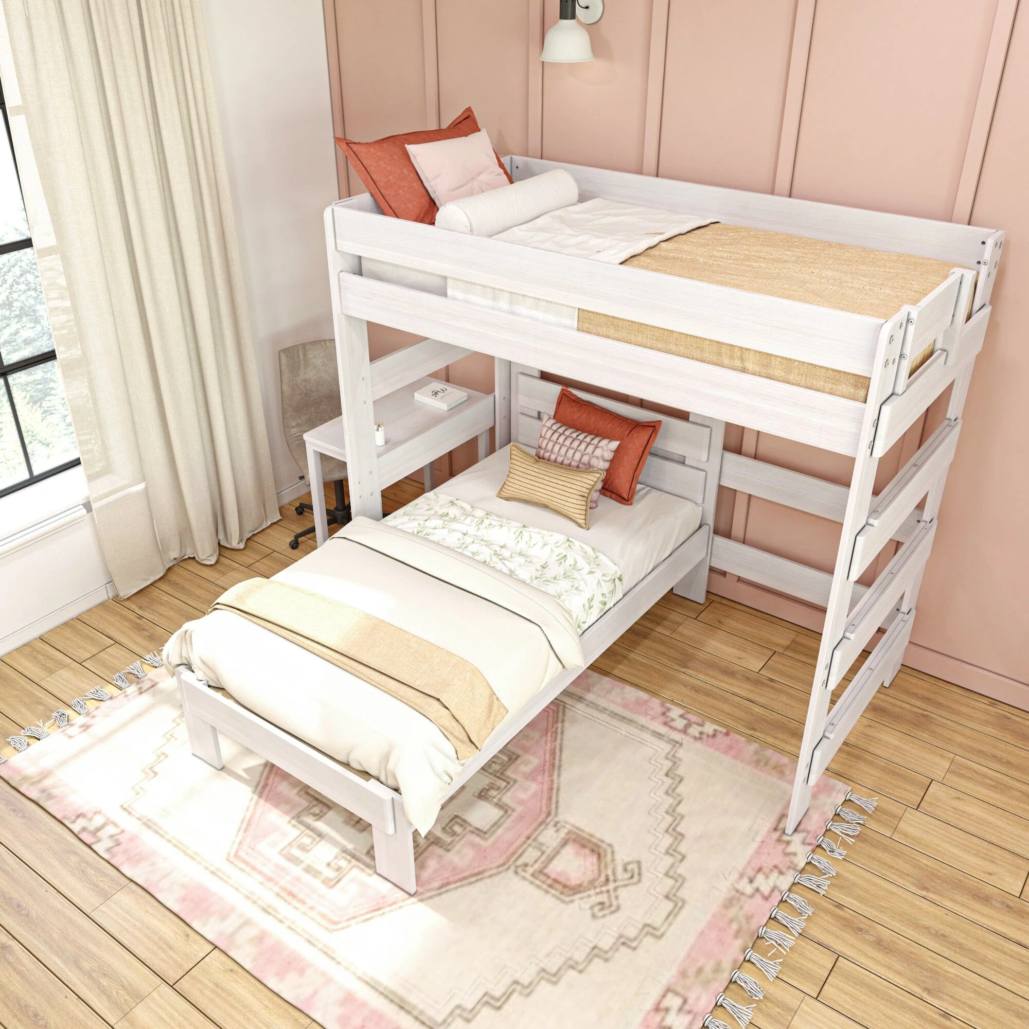 Modern Farmhouse Twin Over Twin L-Shaped Bunk Bed With Desk - Image 11