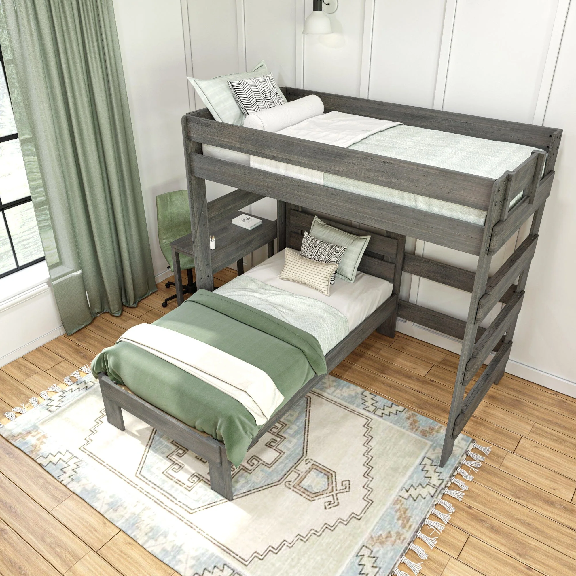 Modern Farmhouse Twin Over Twin L-Shaped Bunk Bed With Desk - Image 12
