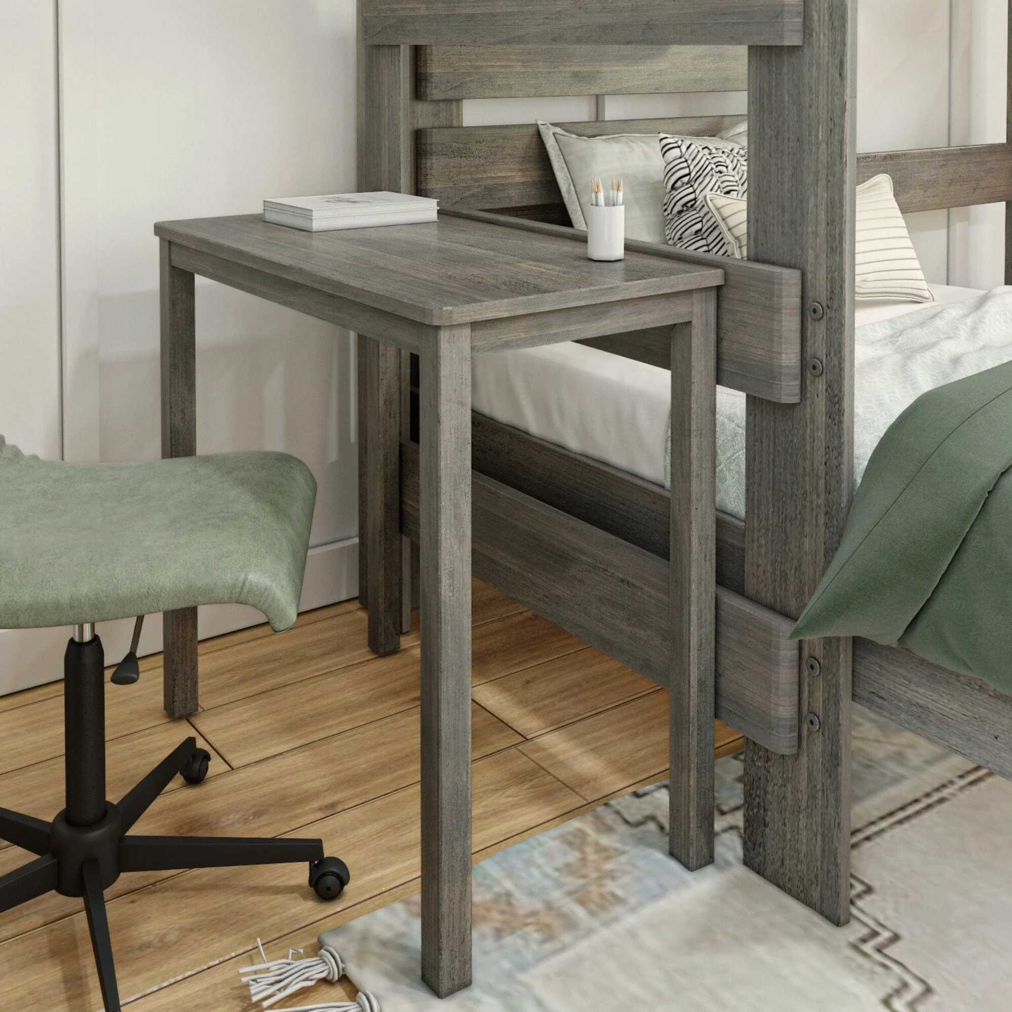 Modern Farmhouse Twin Over Twin L-Shaped Bunk Bed With Desk - Image 4