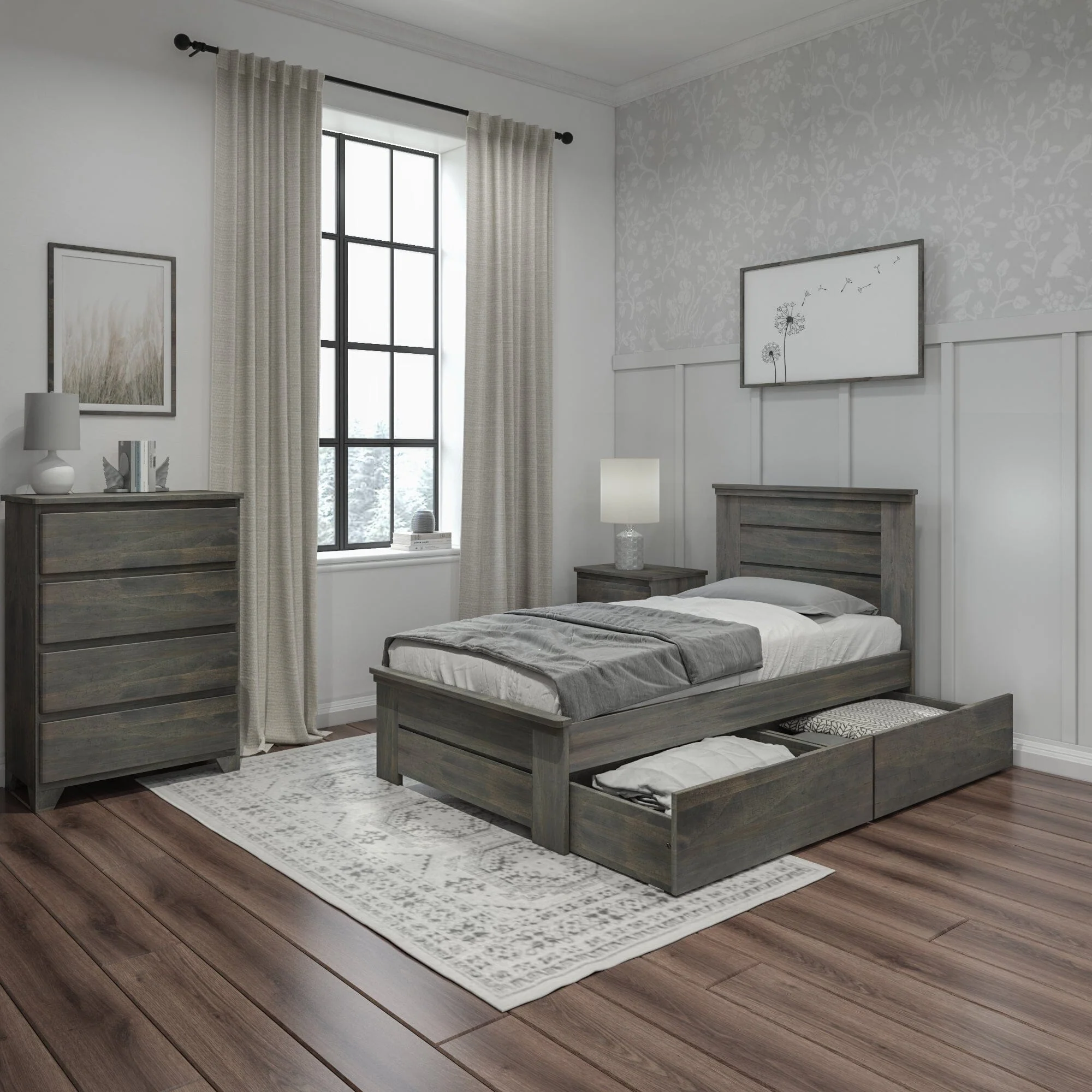 Modern Farmhouse Twin Panel Bed With Storage Drawers - Image 10
