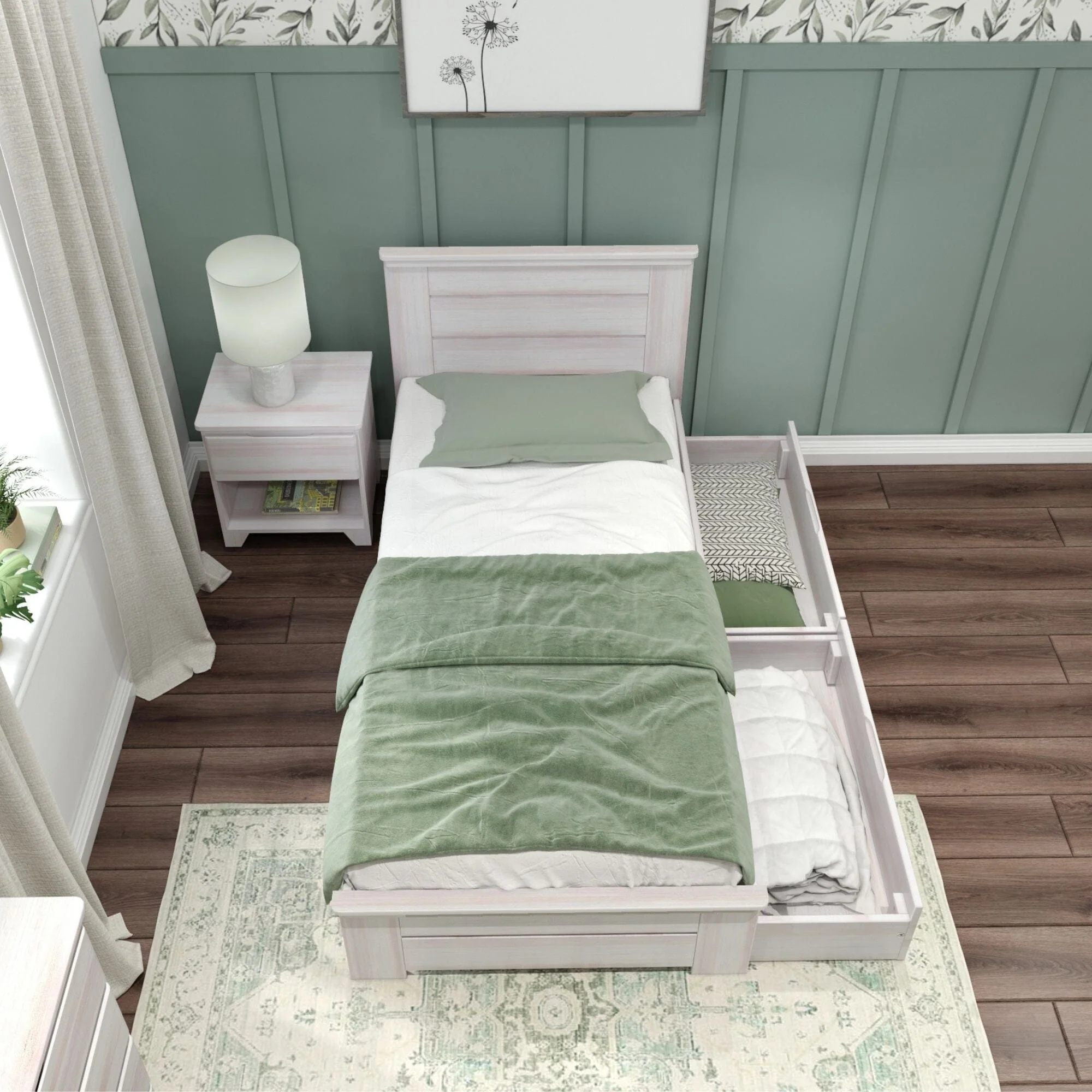 Modern Farmhouse Twin Panel Bed With Storage Drawers - Image 9