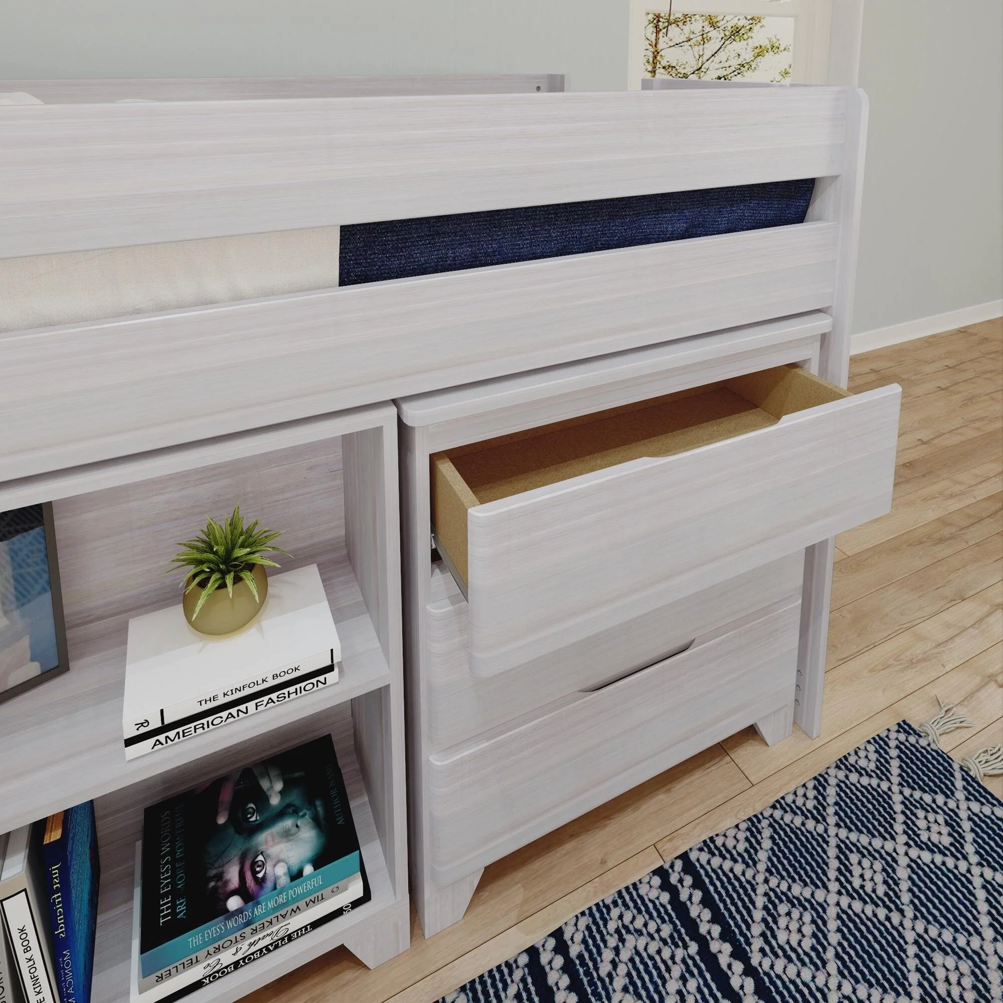 Modern Farmhouse Twin Low Loft Bed With Desk & Storage - Image 11