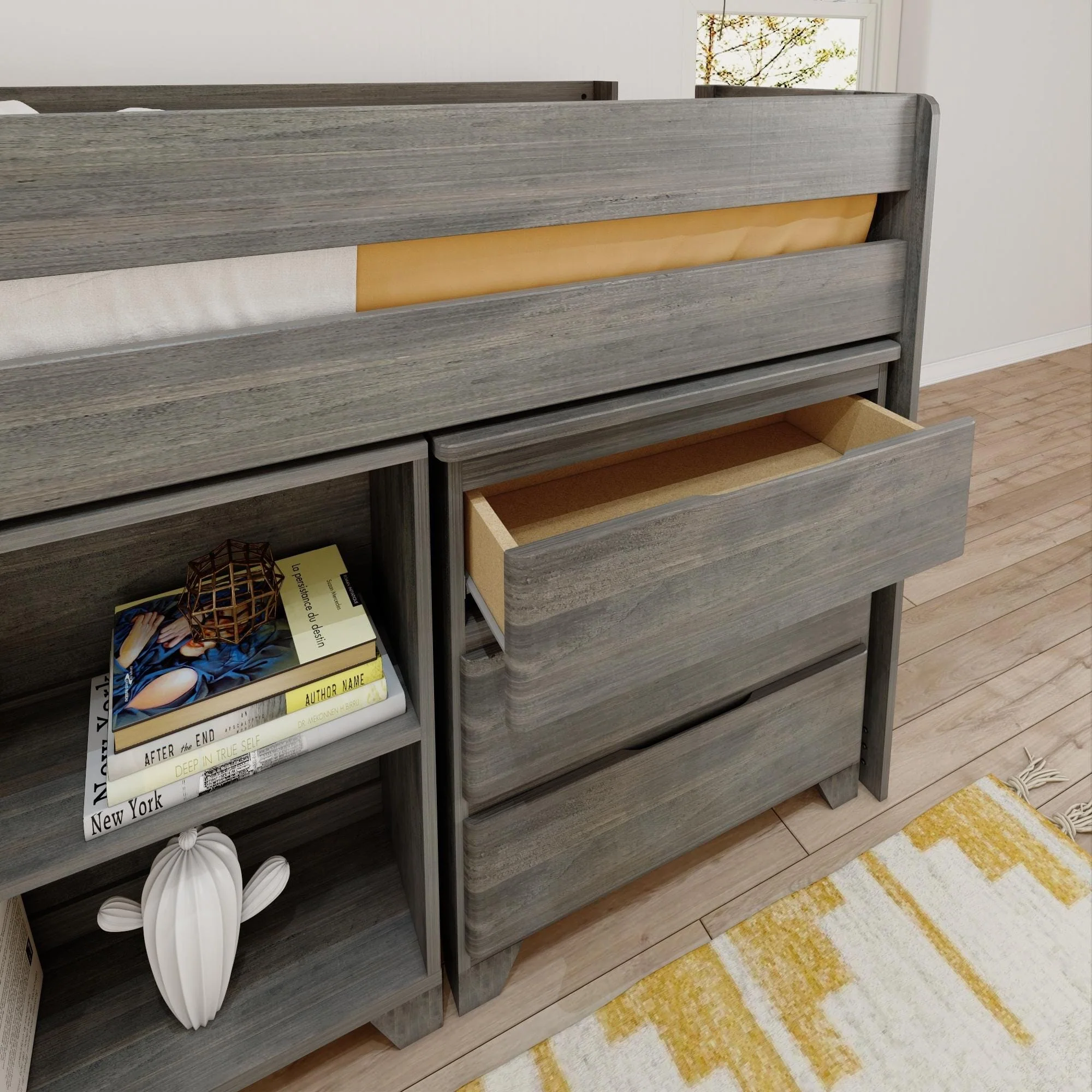 Modern Farmhouse Twin Low Loft Bed With Desk & Storage - Image 12