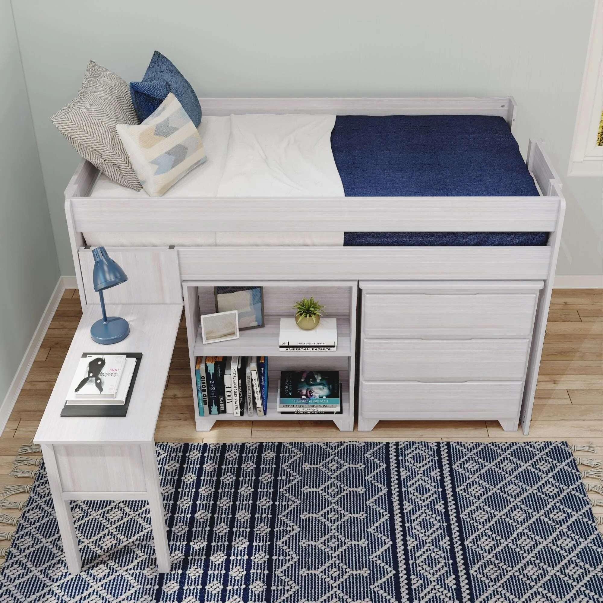 Modern Farmhouse Twin Low Loft Bed With Desk & Storage - Image 5