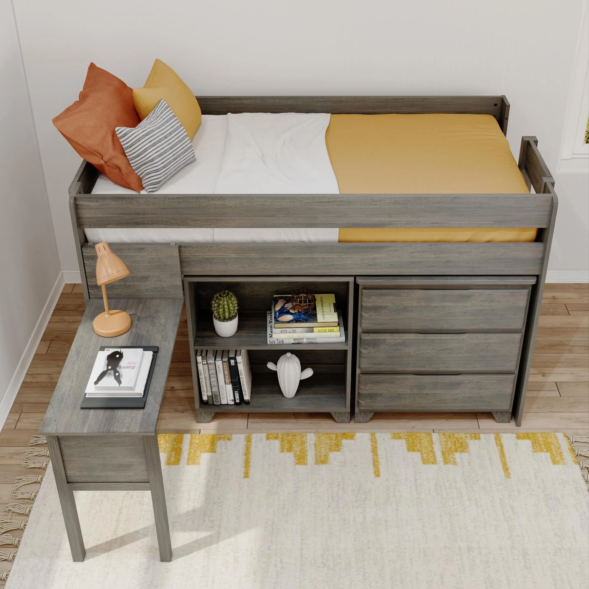 Modern Farmhouse Twin Low Loft Bed With Desk & Storage - Image 6