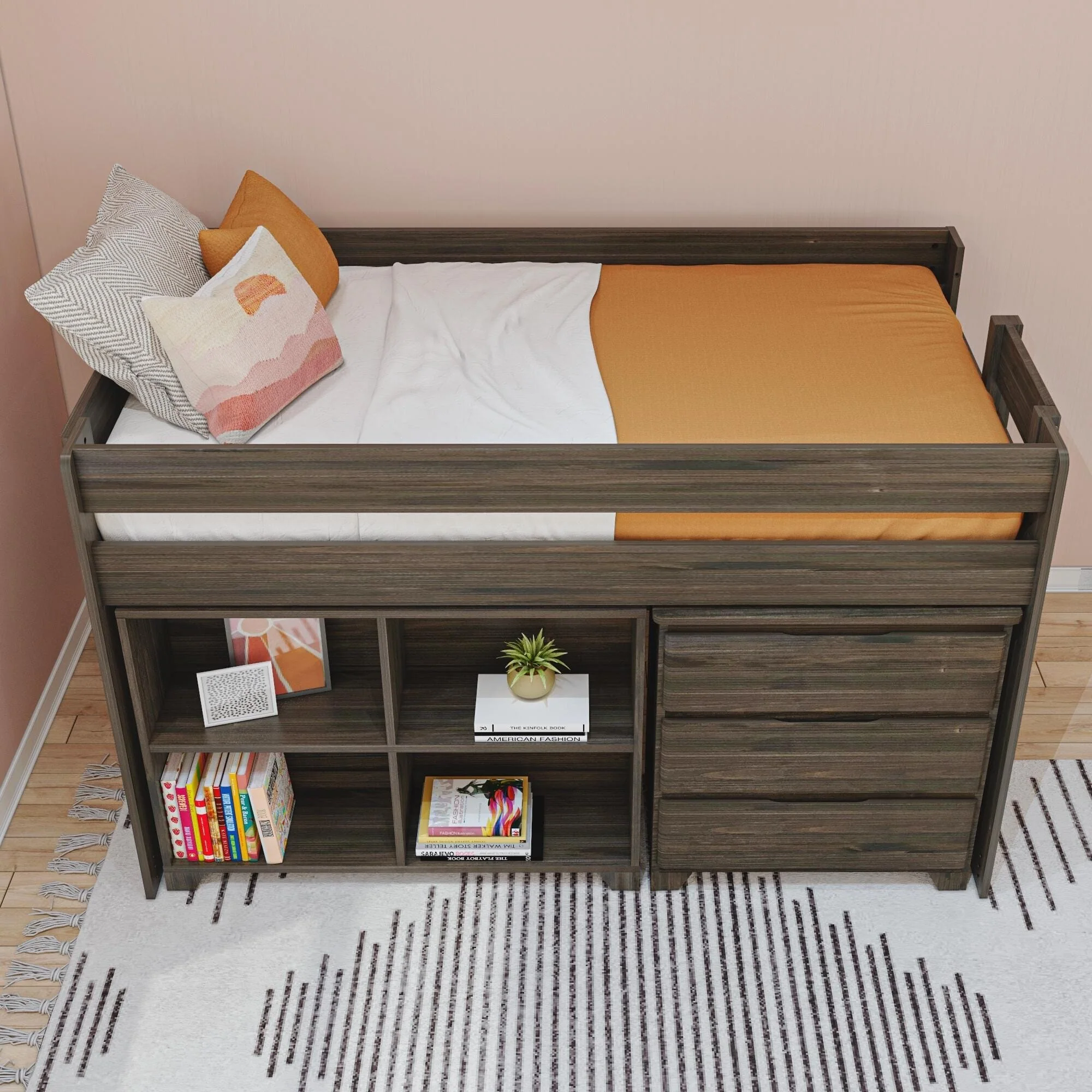 Modern Farmhouse Twin Low Loft Bed With Storage - Image 3
