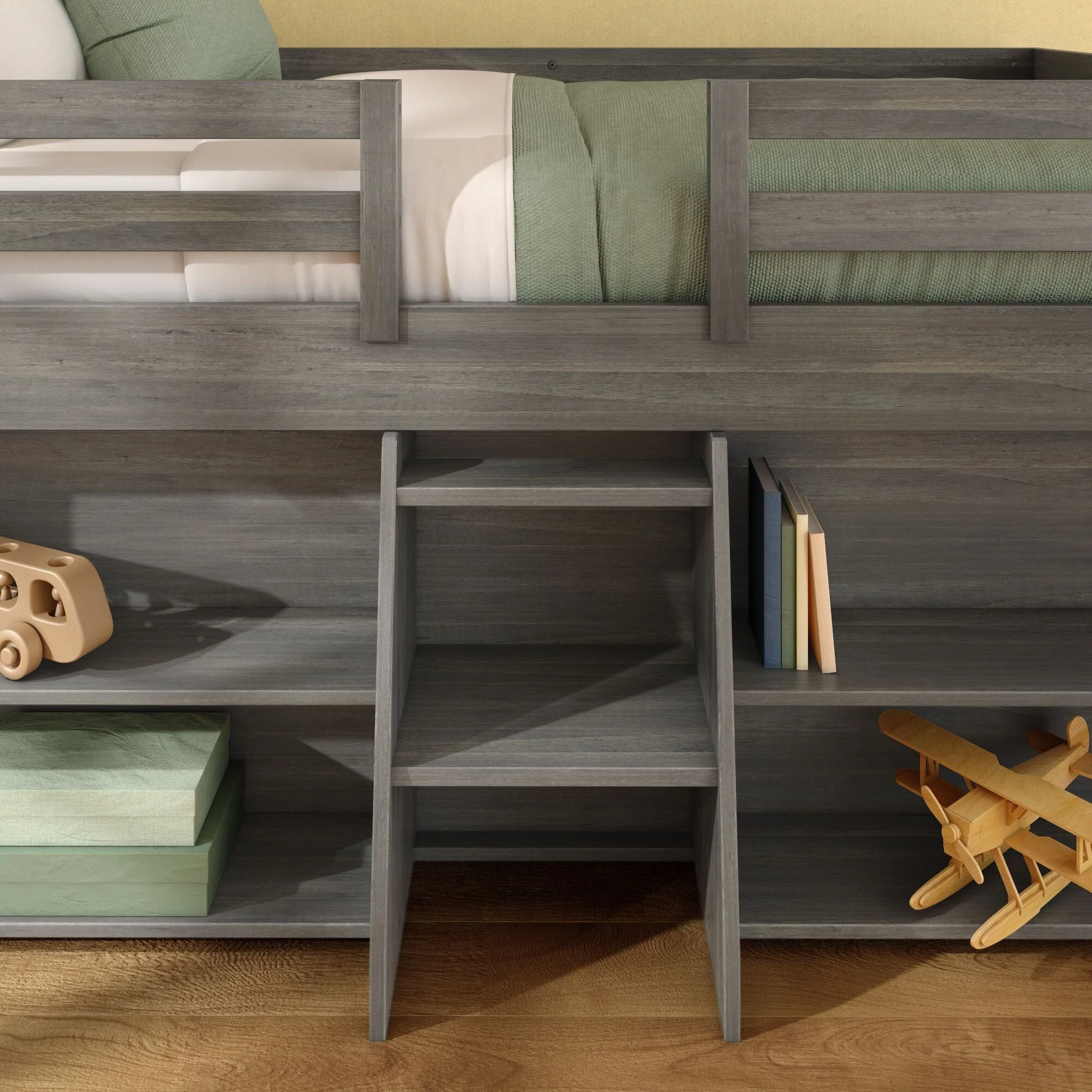 Modern Farmhouse Twin Low Loft Bed With Bookcases - Image 19