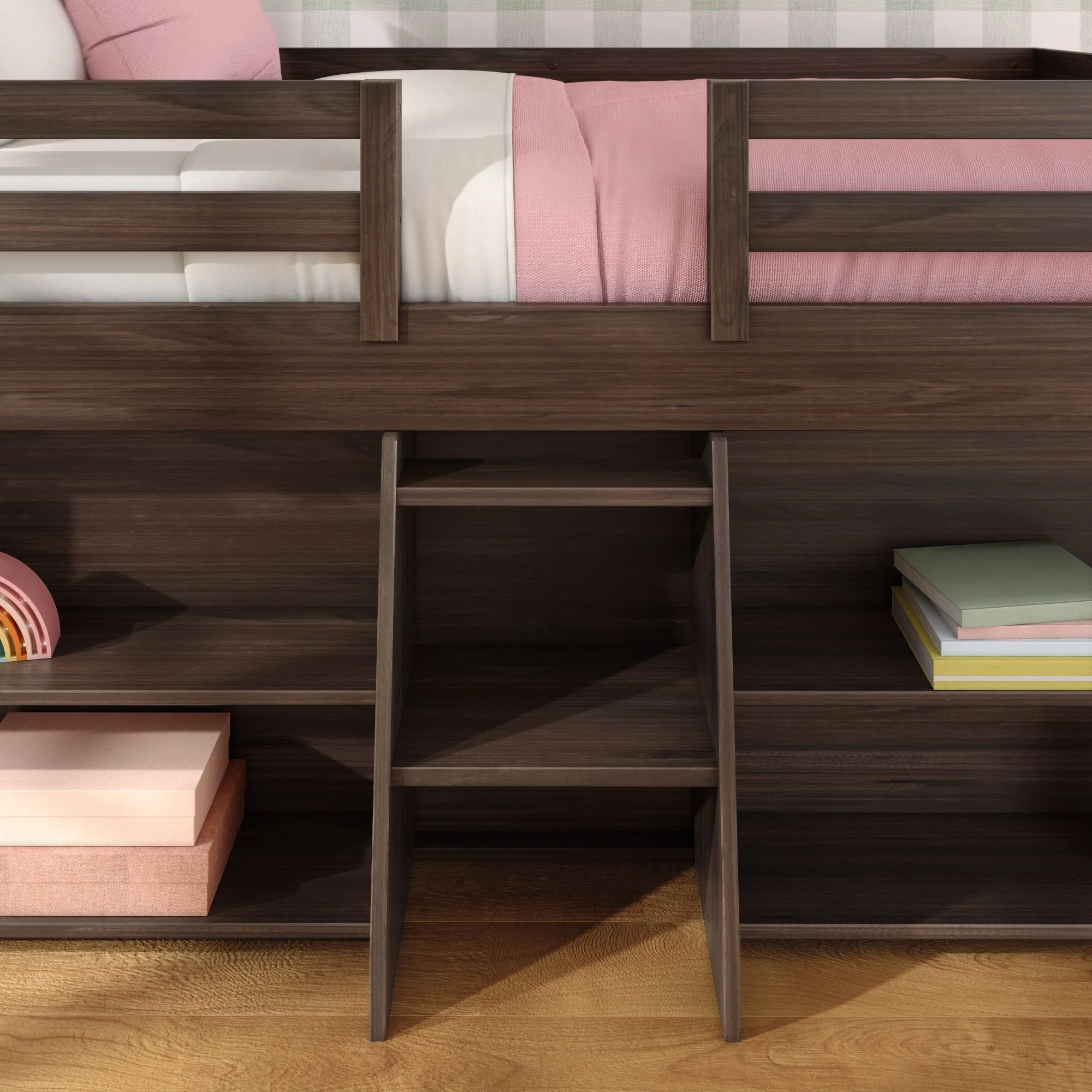 Modern Farmhouse Twin Low Loft Bed With Bookcases - Image 21