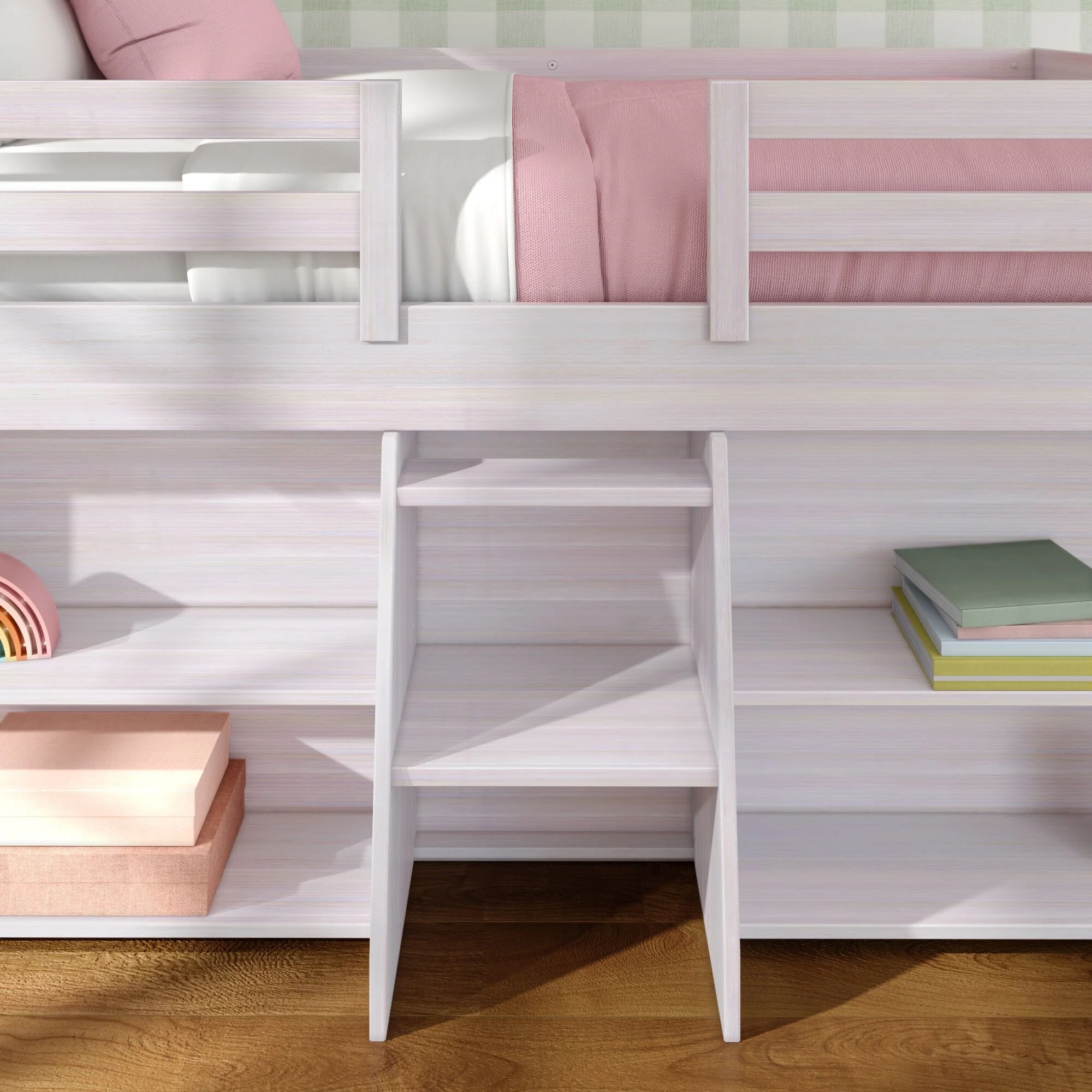 Modern Farmhouse Twin Low Loft Bed With Bookcases - Image 22