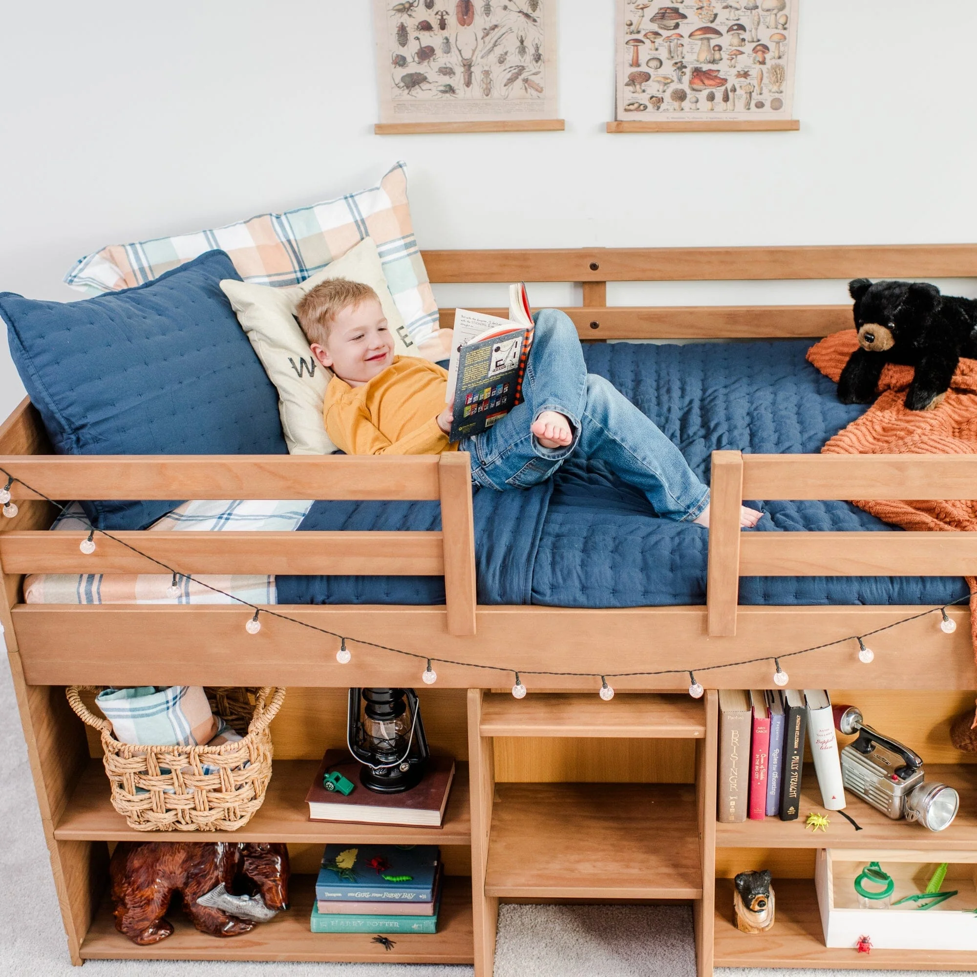 Modern Farmhouse Twin Low Loft Bed With Bookcases - Image 24